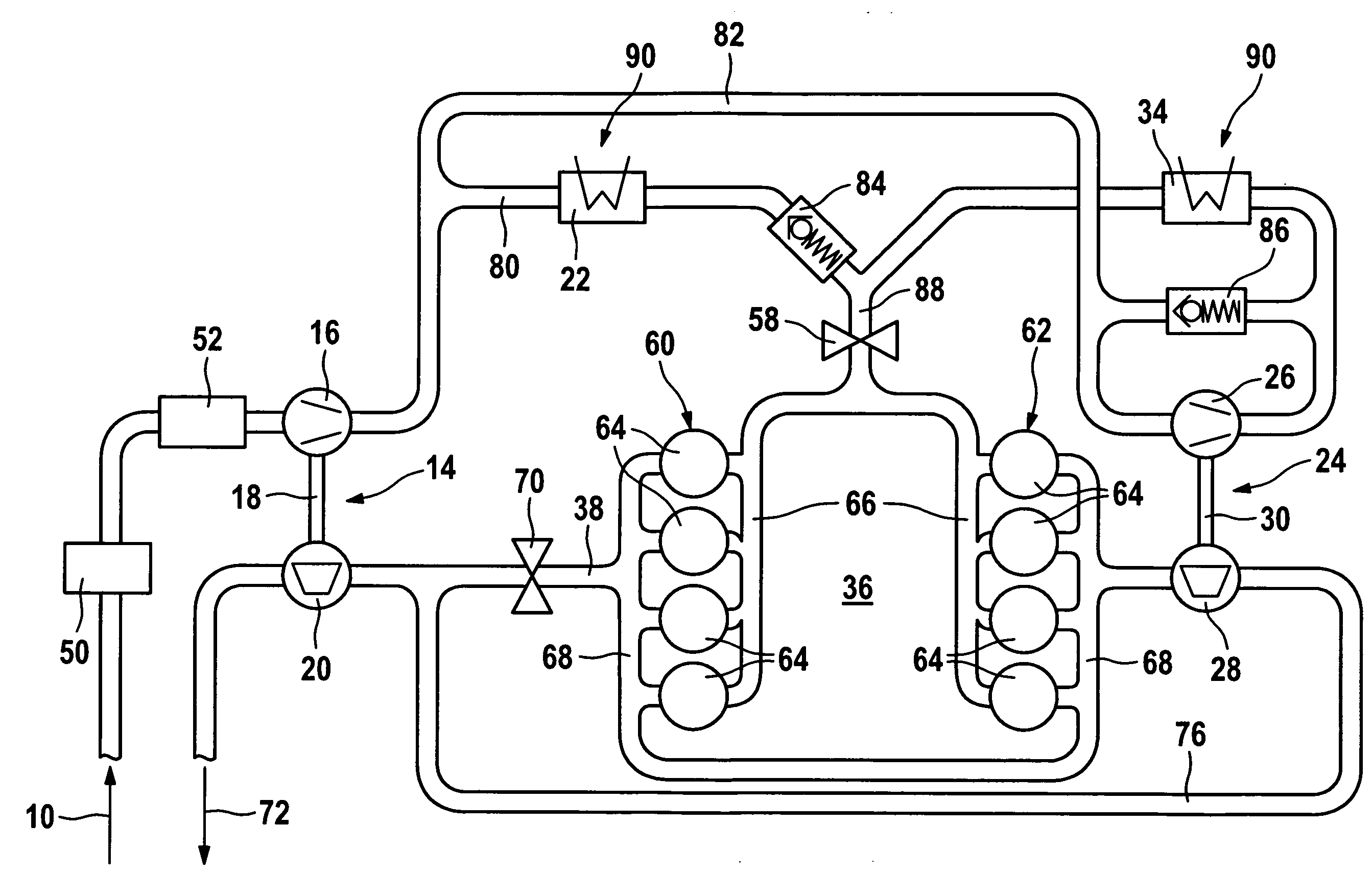 Supercharging system for two-stage supercharging of V-type internal combustion engines