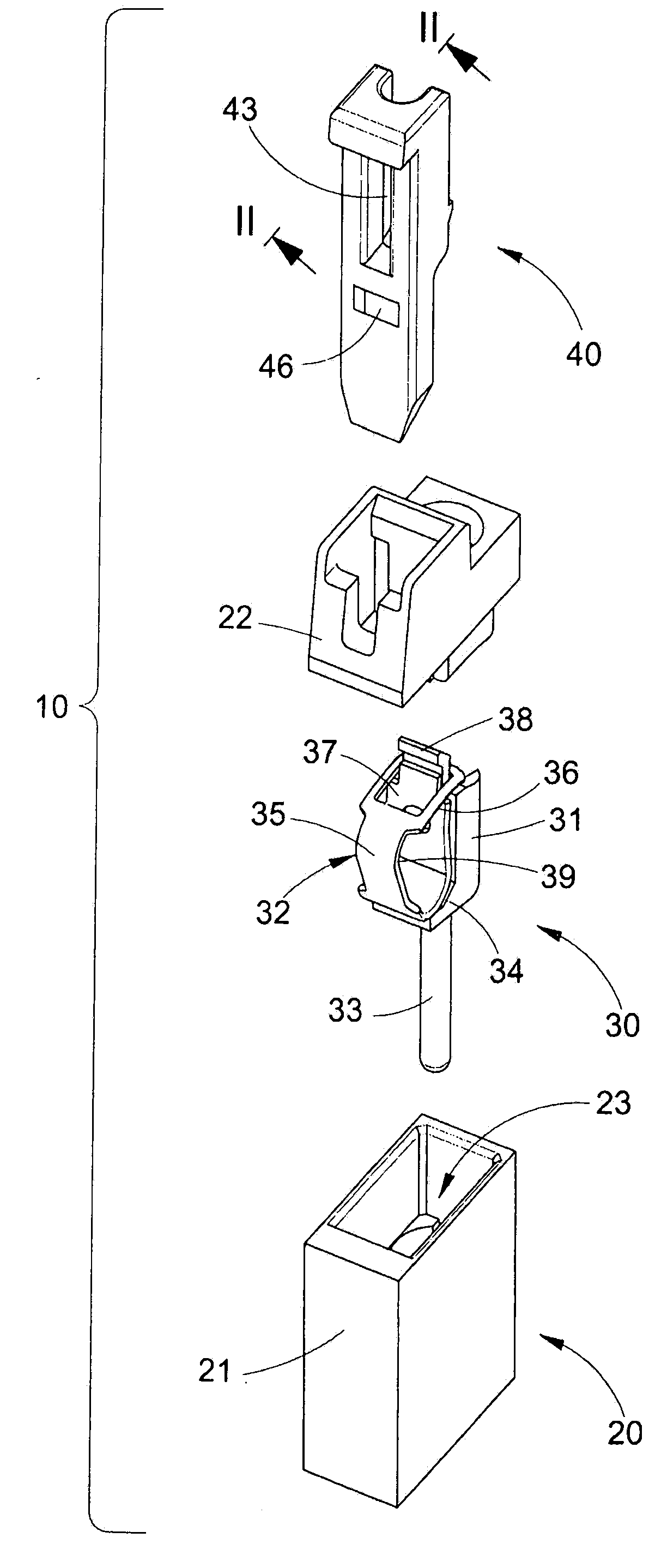 Electrical connecting device with spring connecting element with compact actuator and multi-pole connector comprising a plurality of said spring contacts