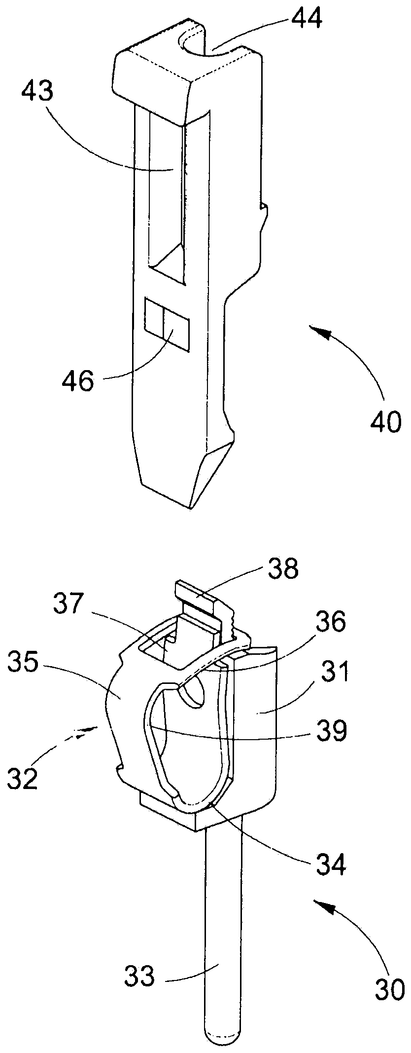 Electrical connecting device with spring connecting element with compact actuator and multi-pole connector comprising a plurality of said spring contacts