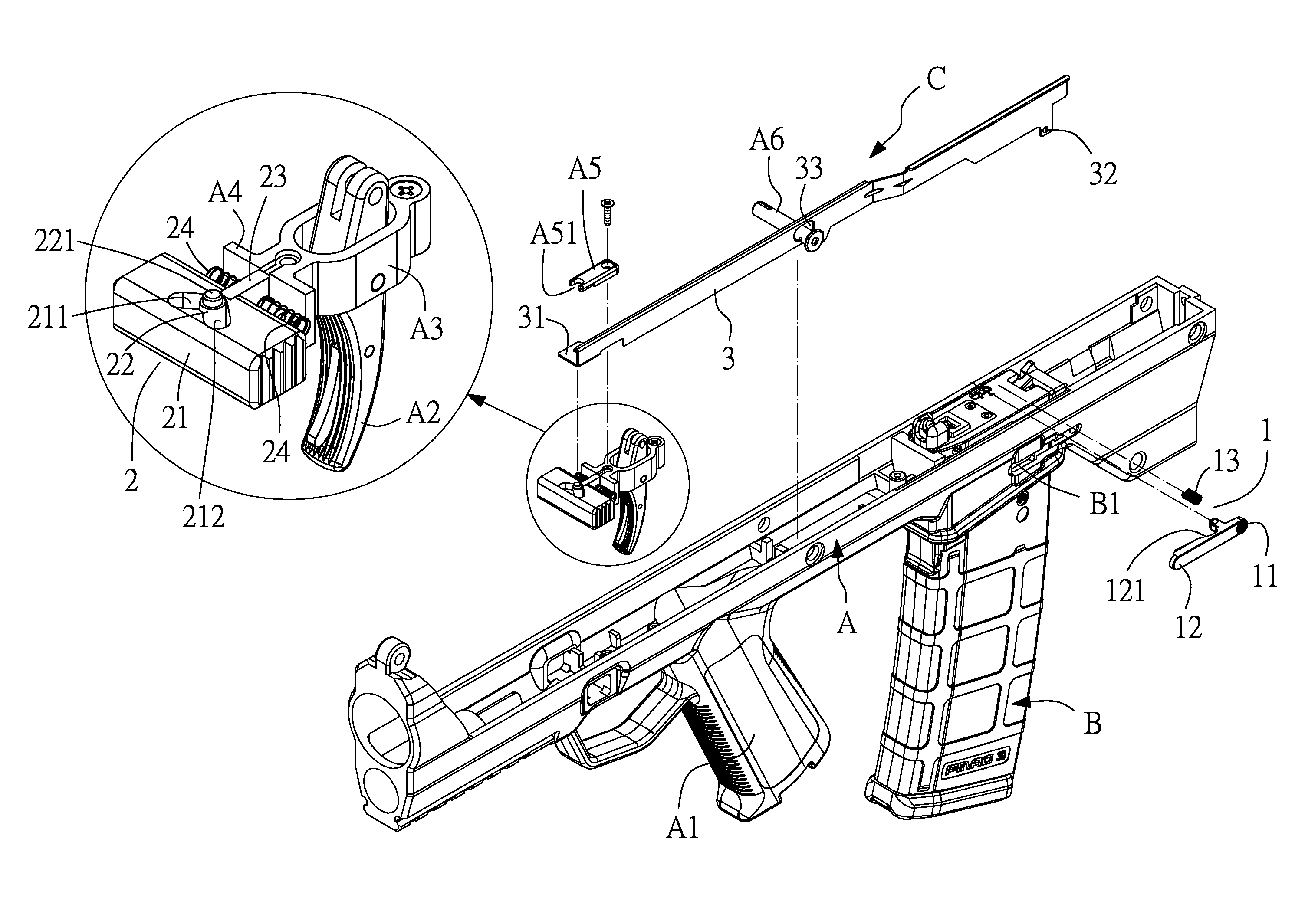 Magazine locking structure for gun