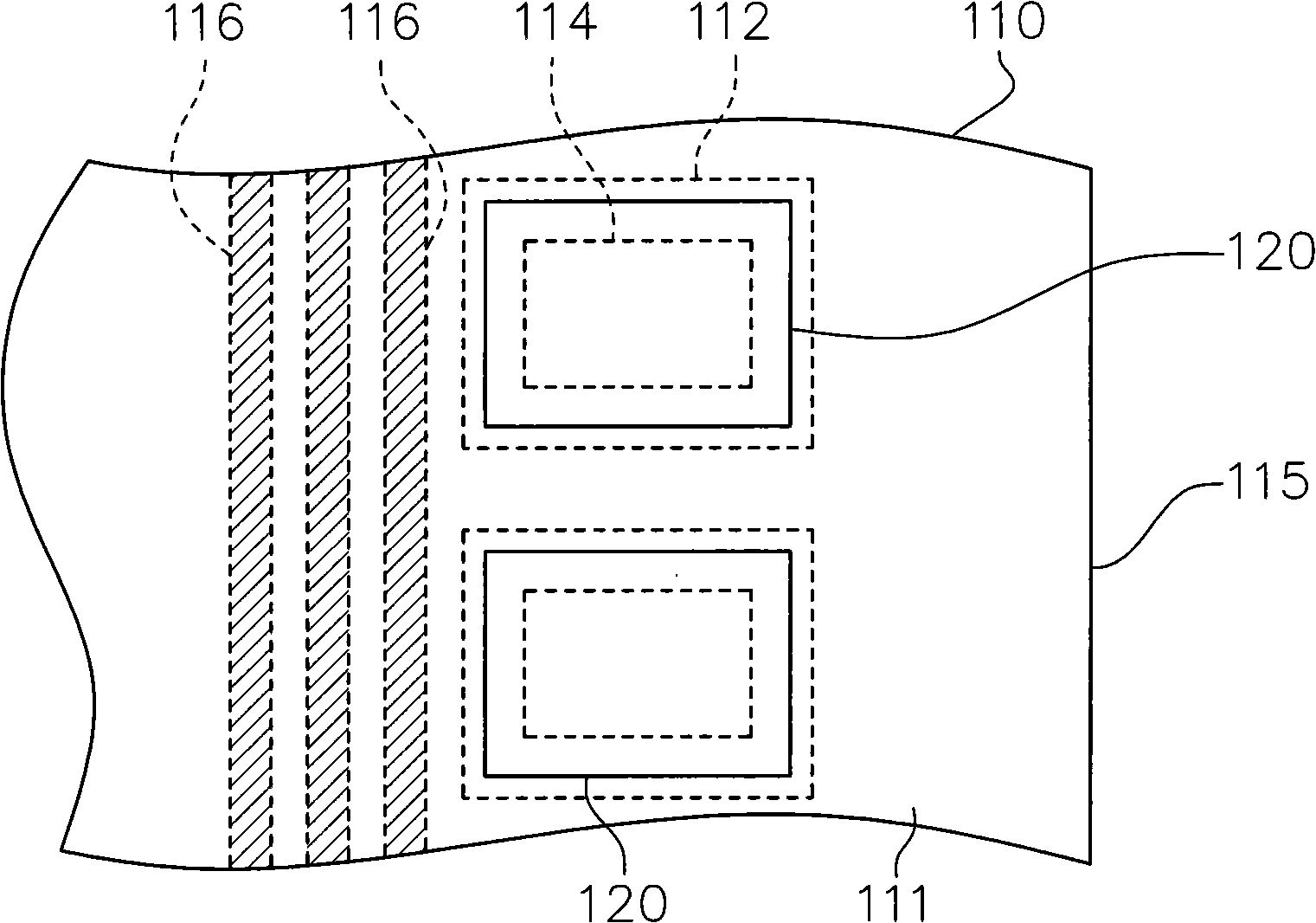 Wafer structure possessing finger-like projection connected with multi-window