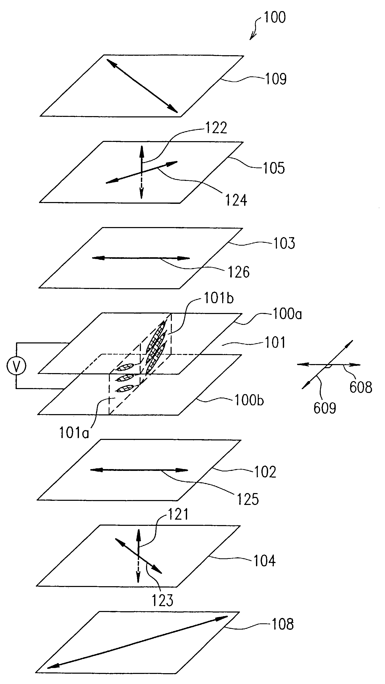 Nematic liquid crystal display device with multi-domain pixels and six phase difference compensators