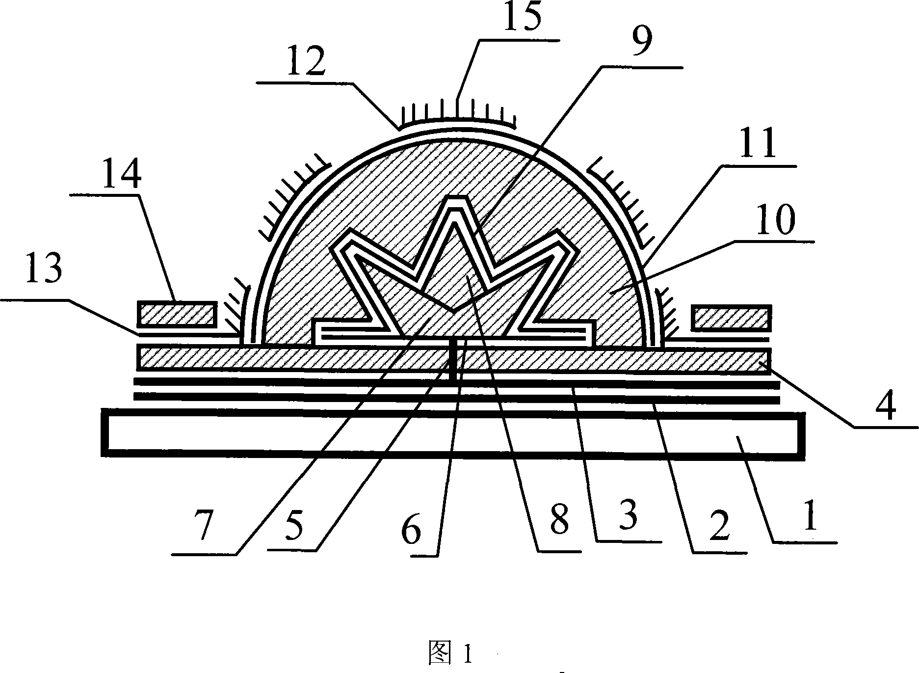 Planar display device with petal-shaped lower-grid controlled cathode structure and its production