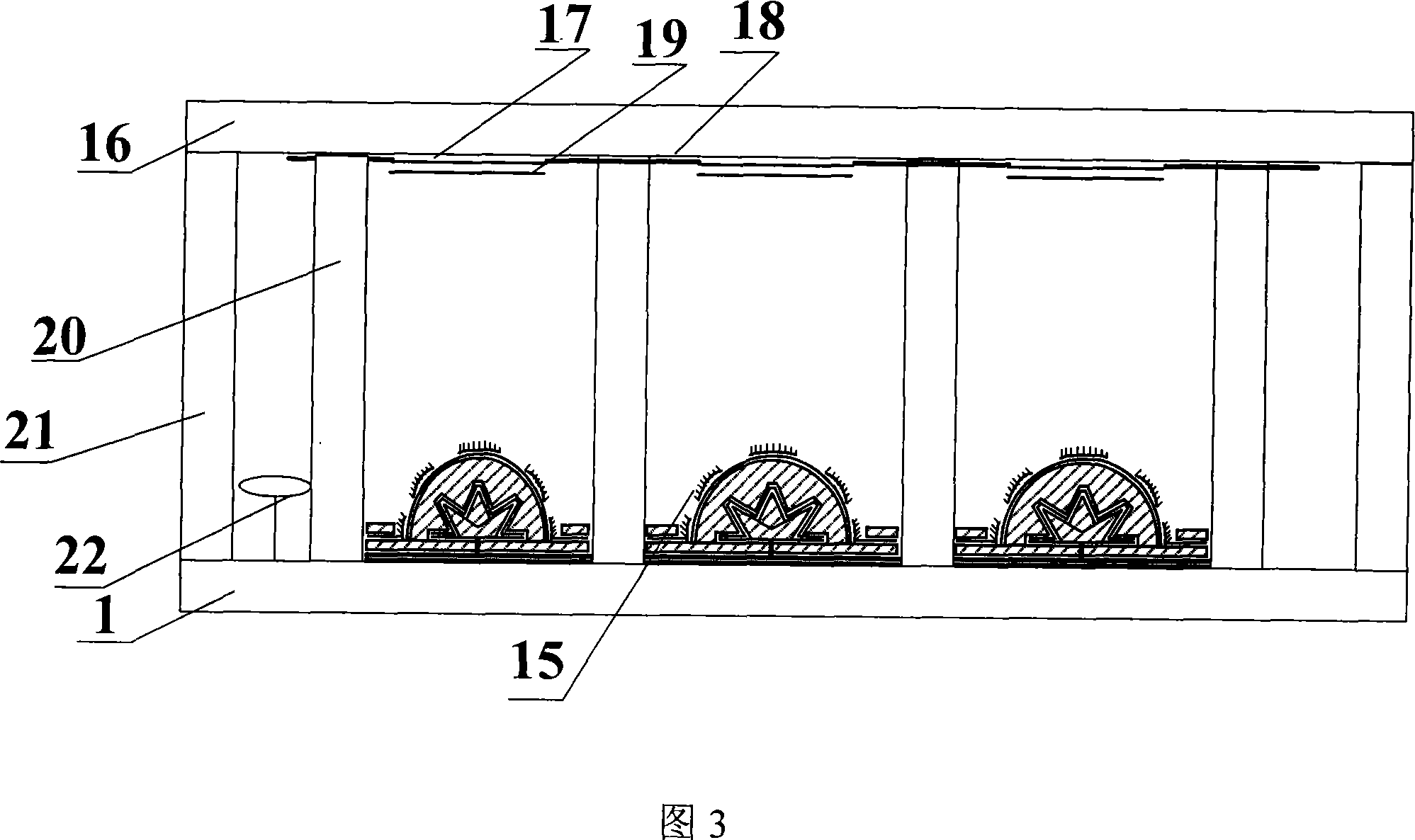 Planar display device with petal-shaped lower-grid controlled cathode structure and its production
