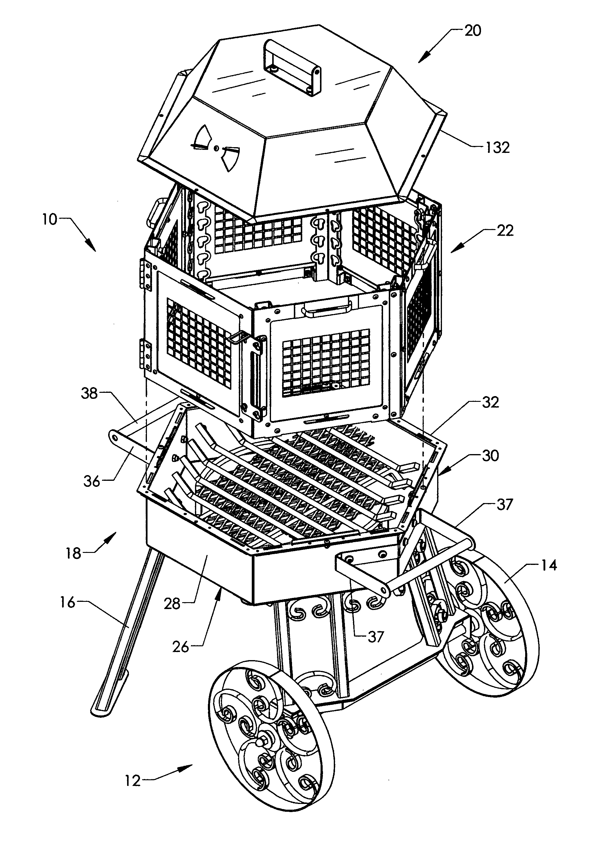 Convertible mobile fire pit and cooker assembly