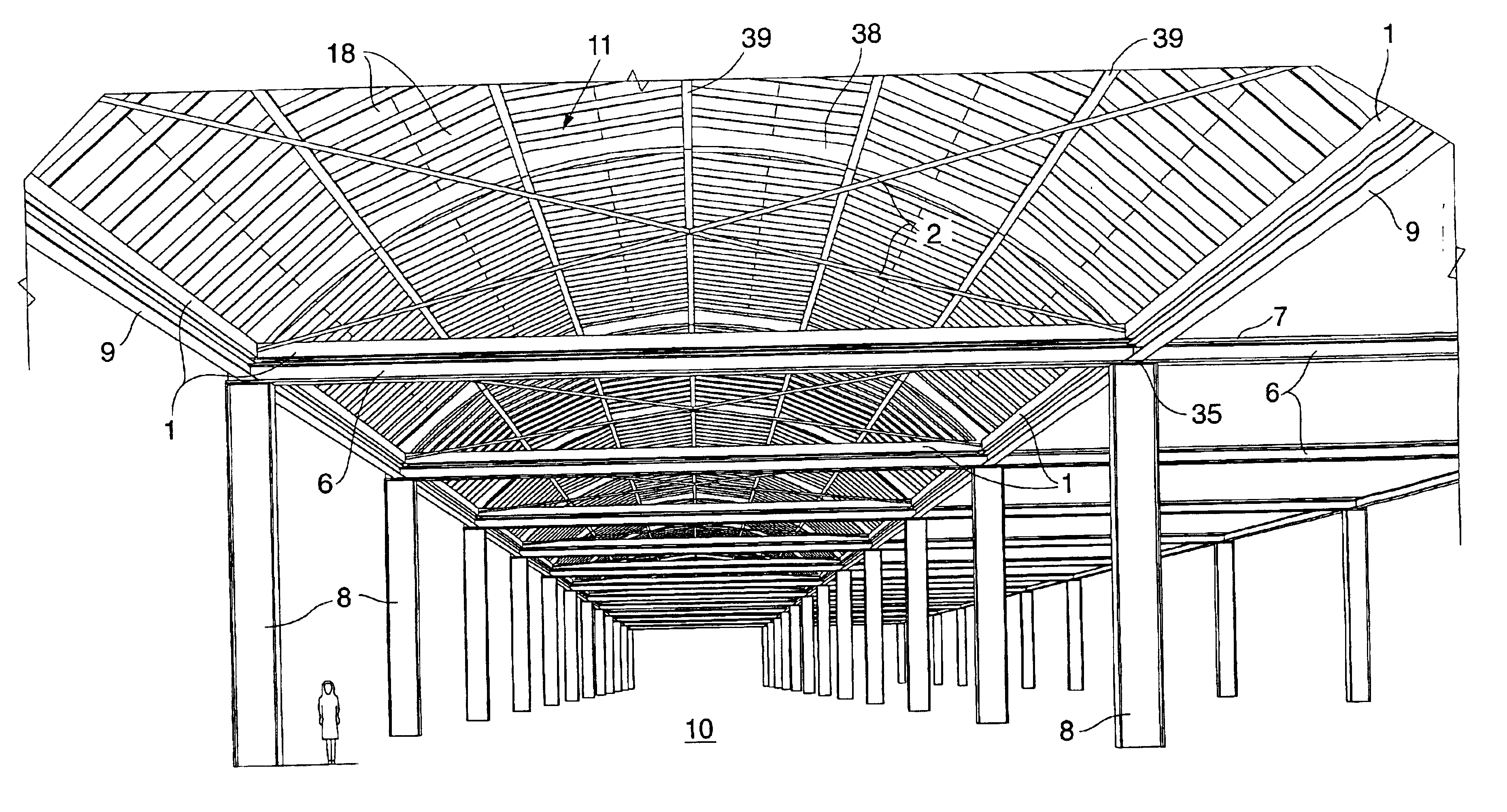 Retractable roof for a mall or other space