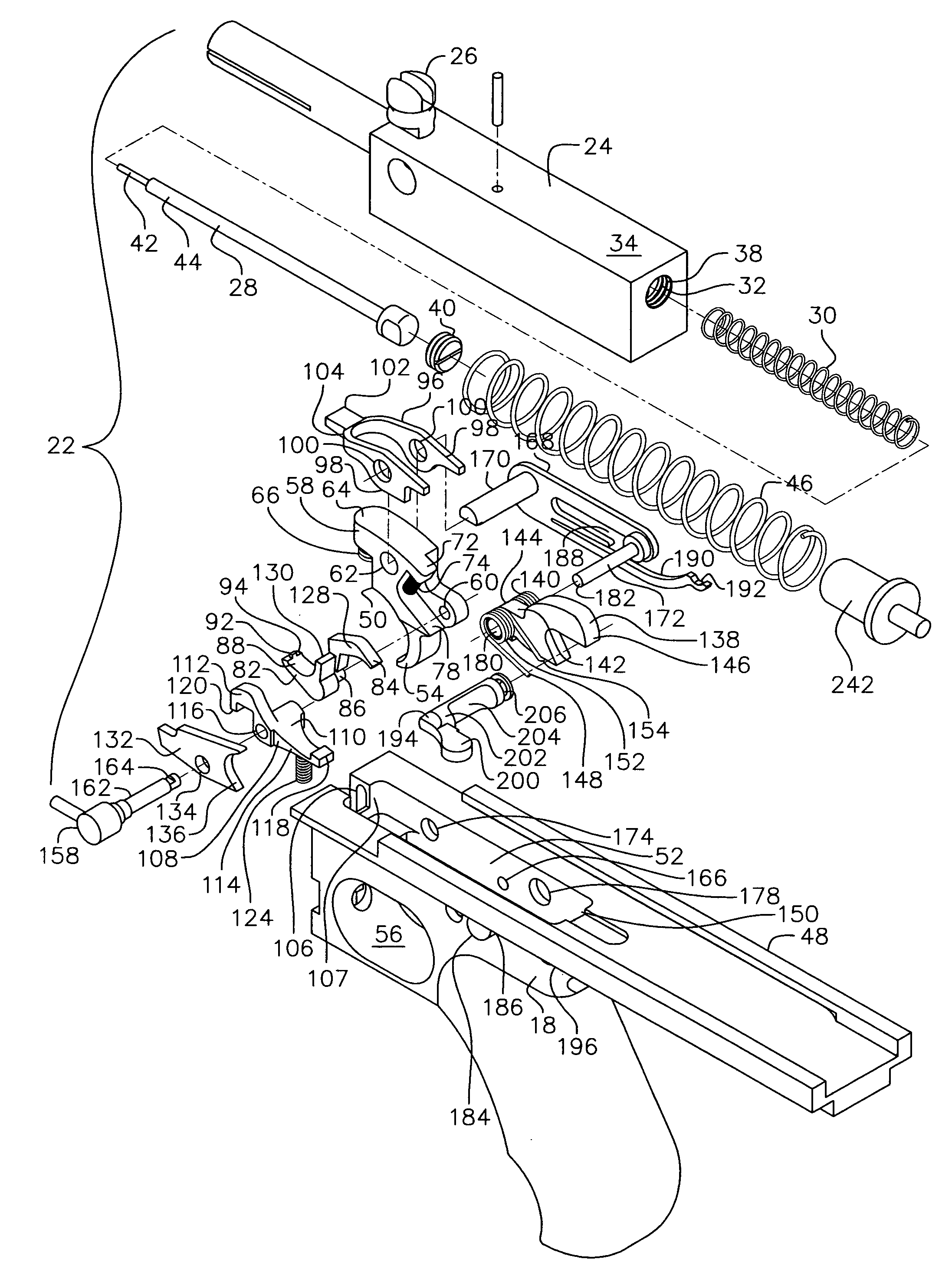 Closed bolt system with tigger assembly for converting afully automatic submachine gun into a semi-automatic carbine