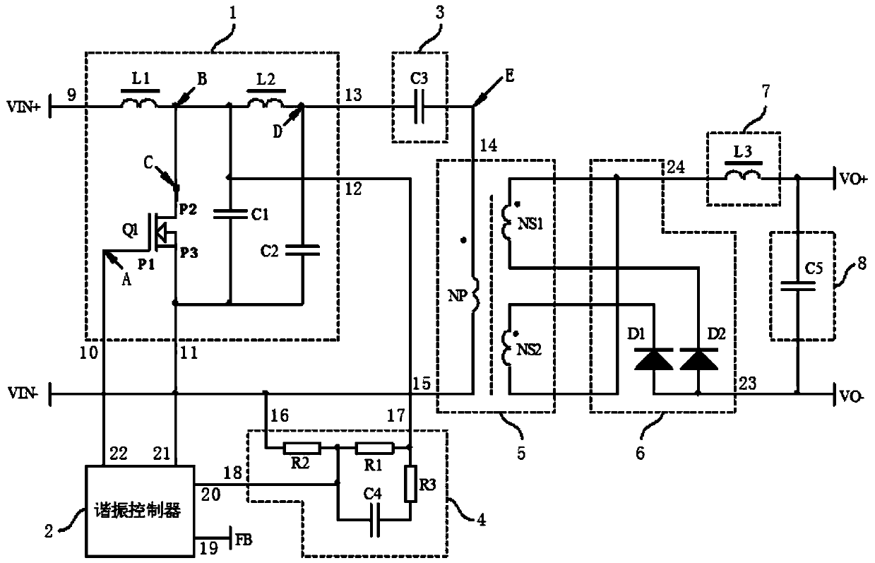 Resonant power supply conversion circuit of zero-voltage switch and converter