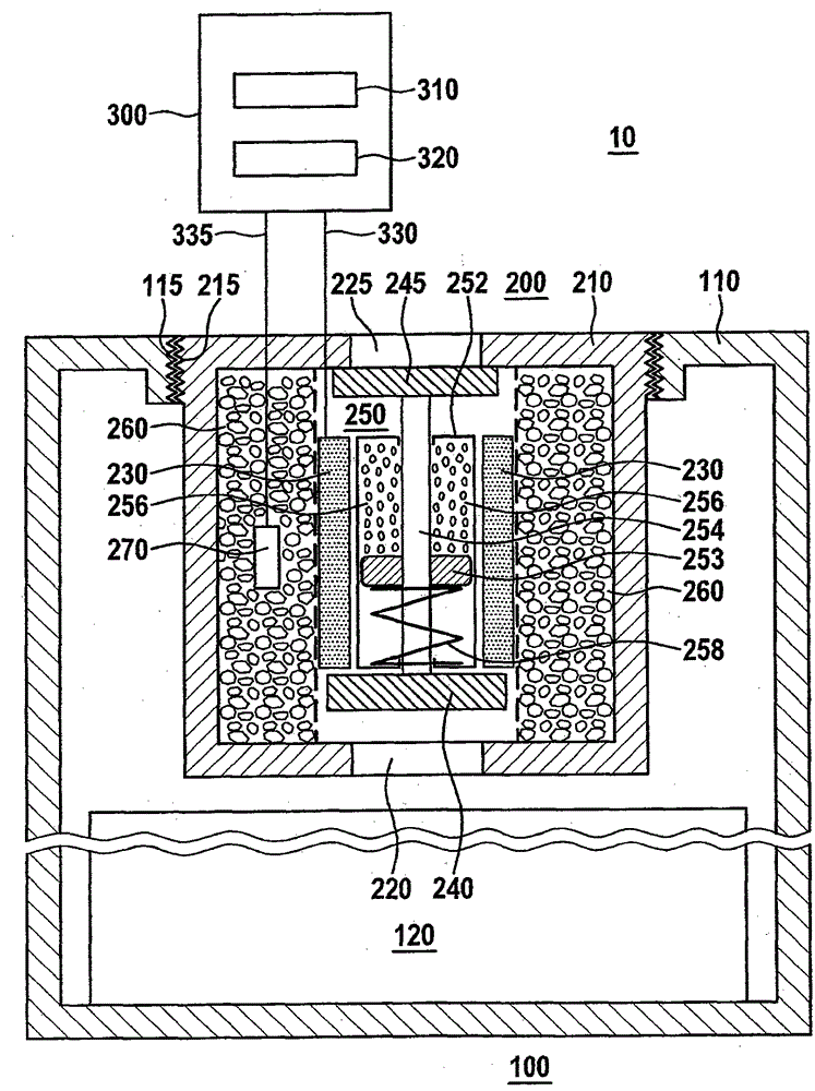 Device and method for dry battery, battery, battery system and vehicle