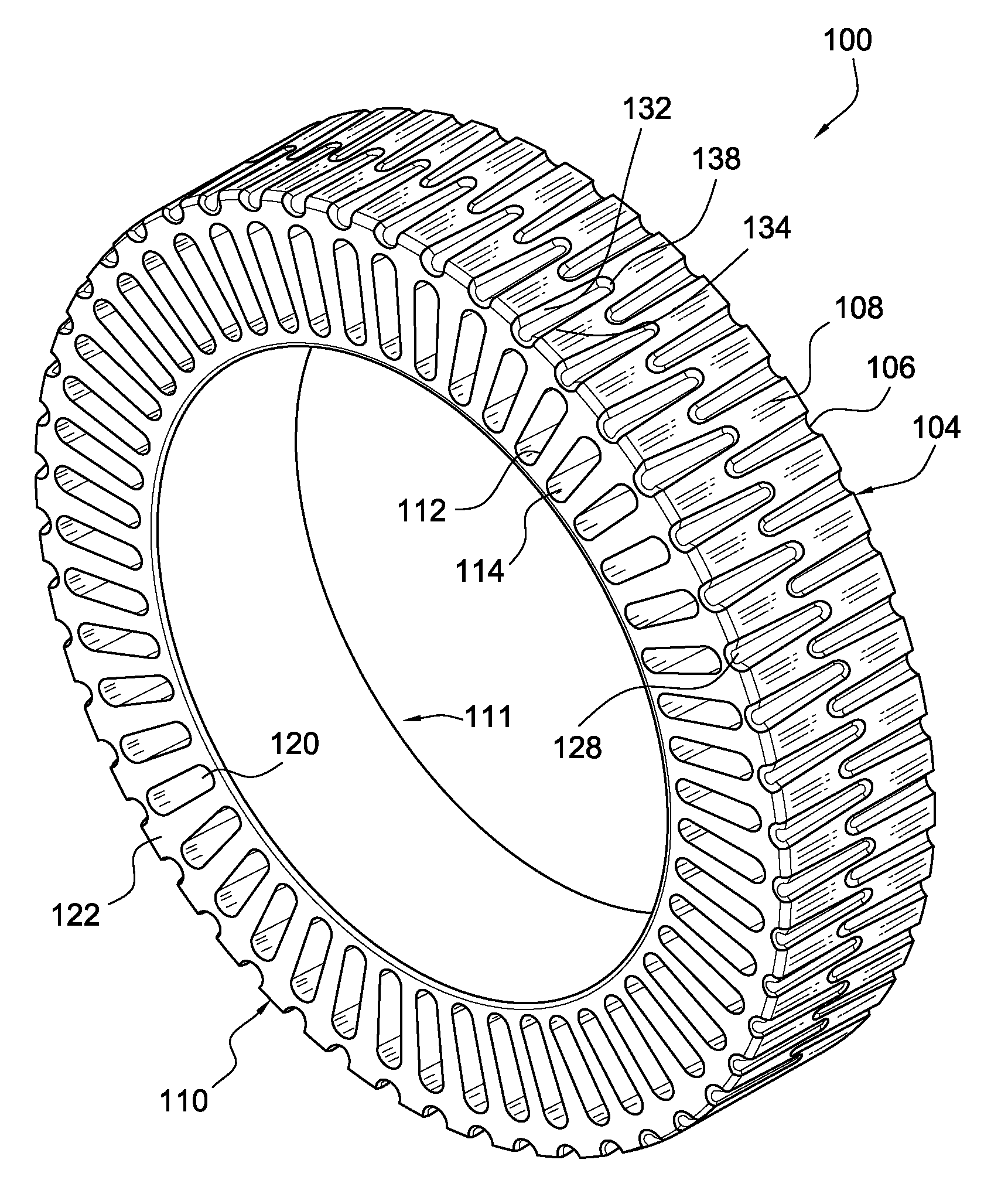 Non-pneumatic tire having angled tread groove wall