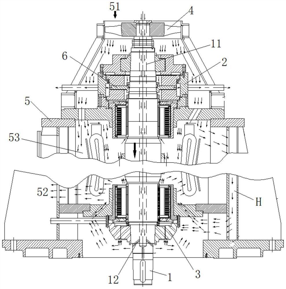 Main helium fan motor cooling and ventilating structure and main helium fan motor