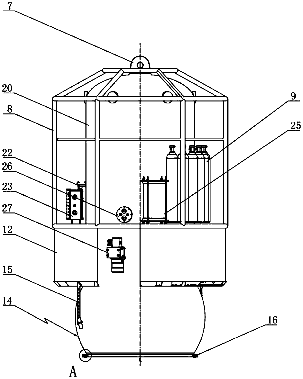 Shallow seabed dry type oil extraction device personnel cabin entering and exiting system