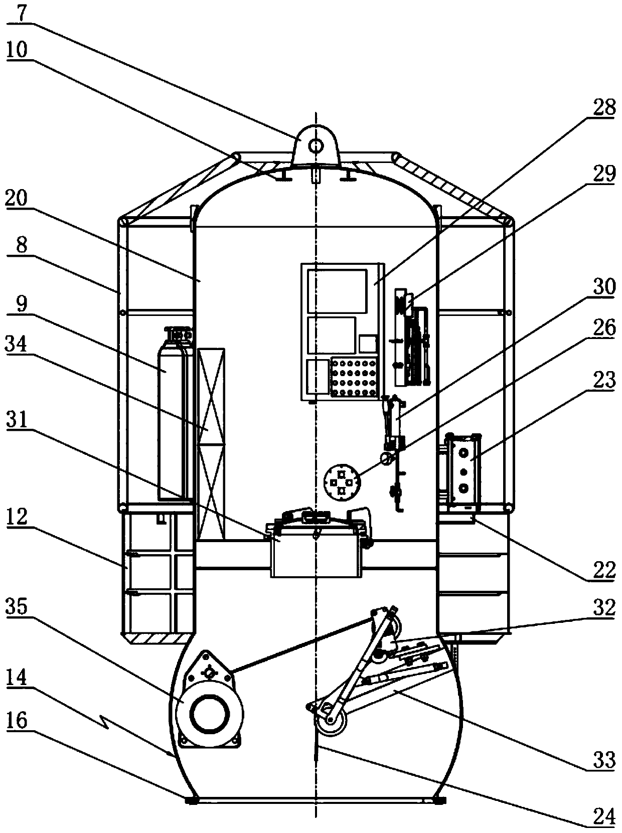 Shallow seabed dry type oil extraction device personnel cabin entering and exiting system