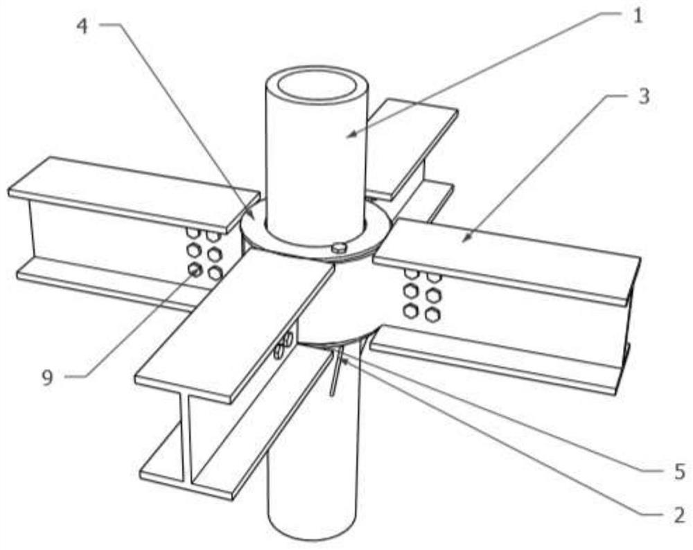 Assembly type circular steel pipe column joint connecting device and assembly method