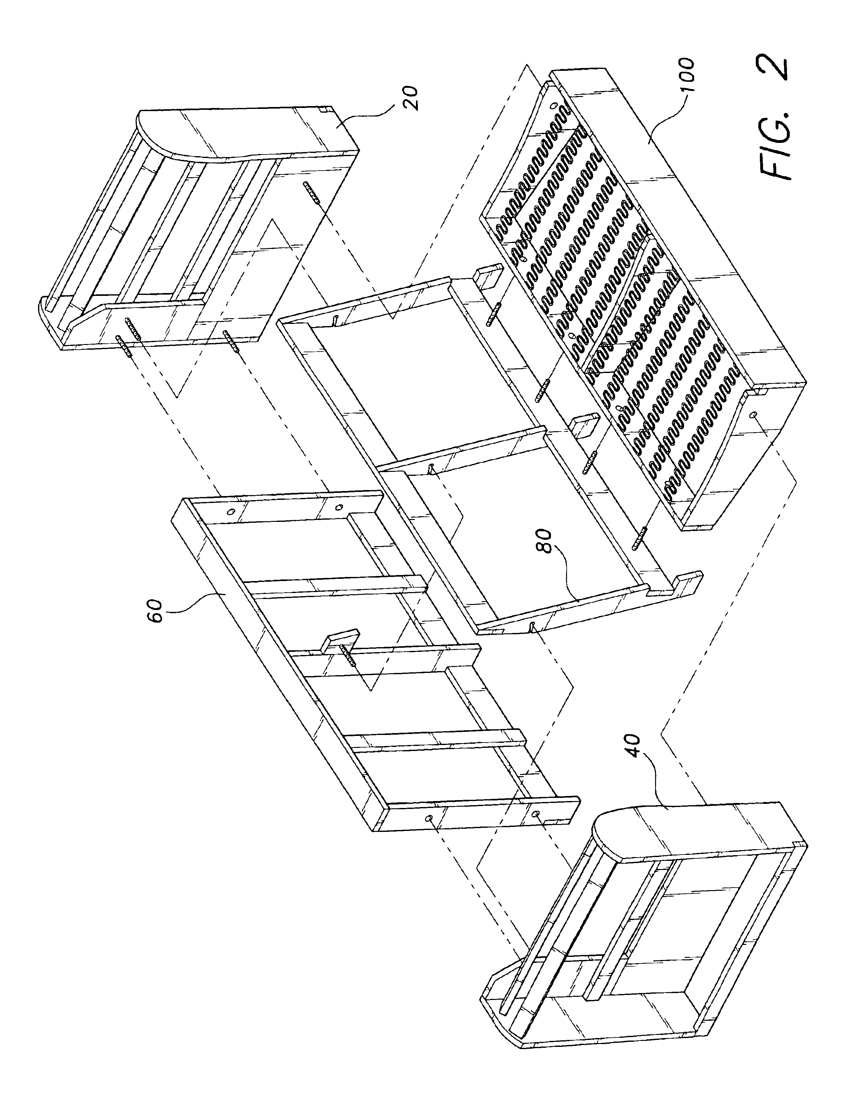 Five-part furniture frame and method of assembly
