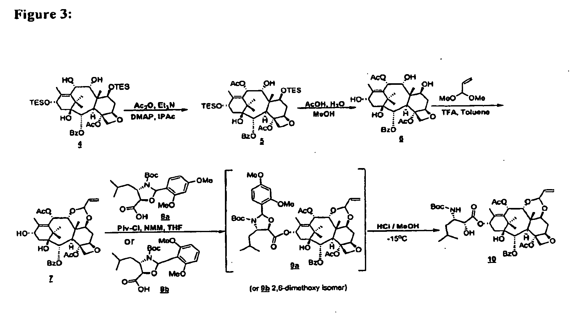 Convergent process for the synthesis of taxane derivatives.