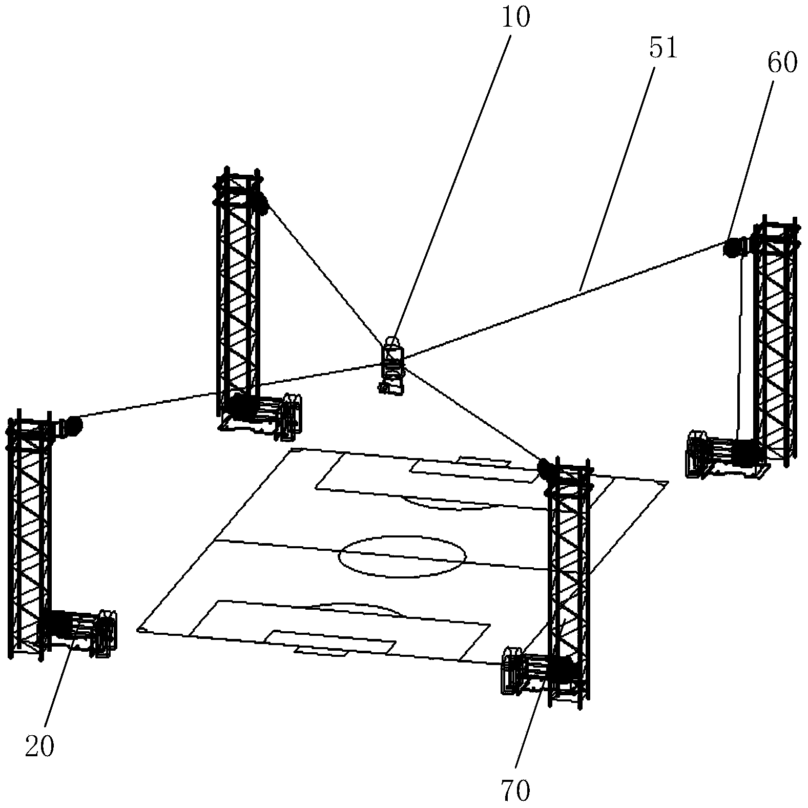 Three-dimension cable shooting platform and three-dimension cable shooting system using the platform