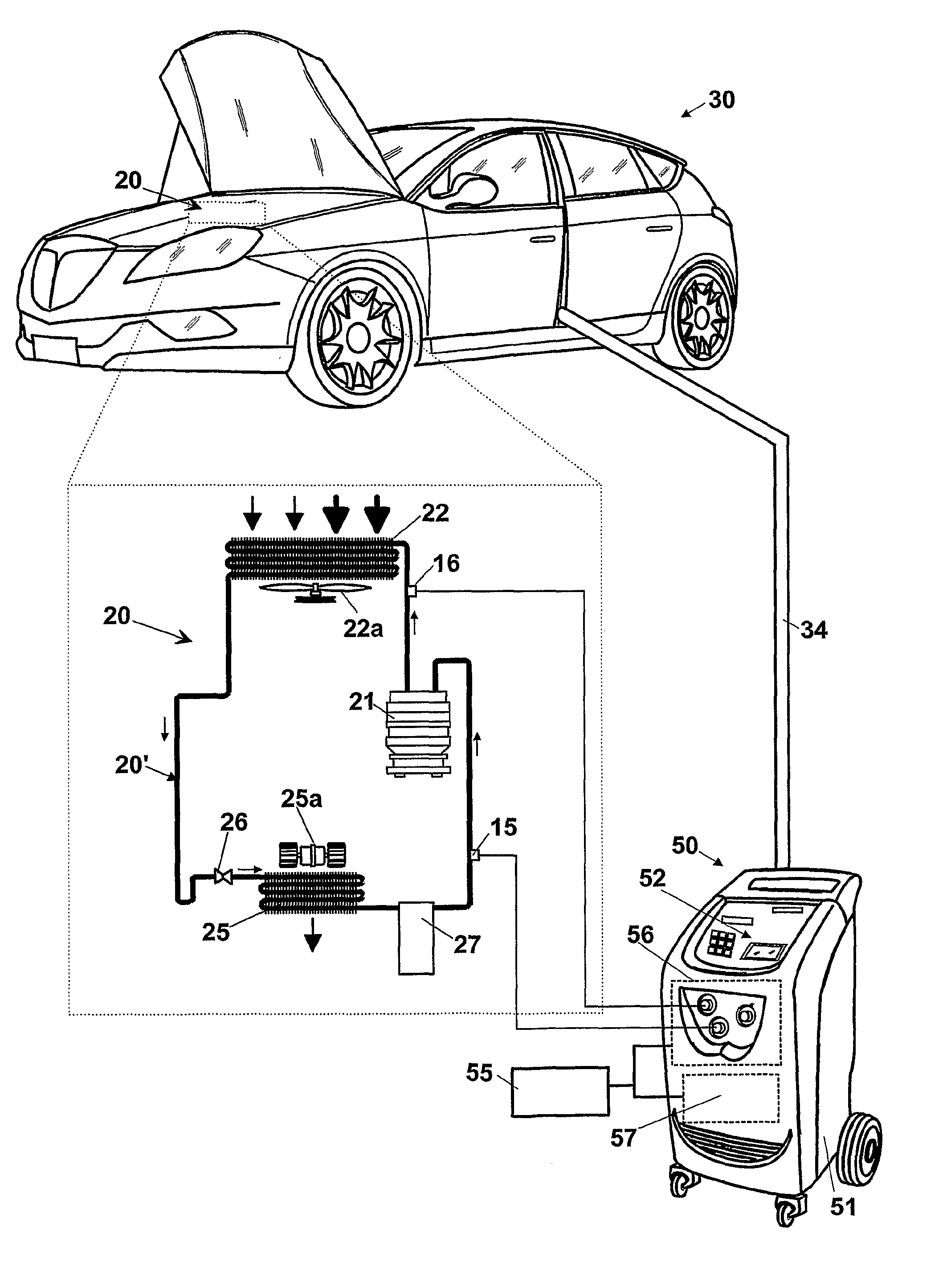 Maintenance apparatus and method for an air conditioning system of a motor vehicle