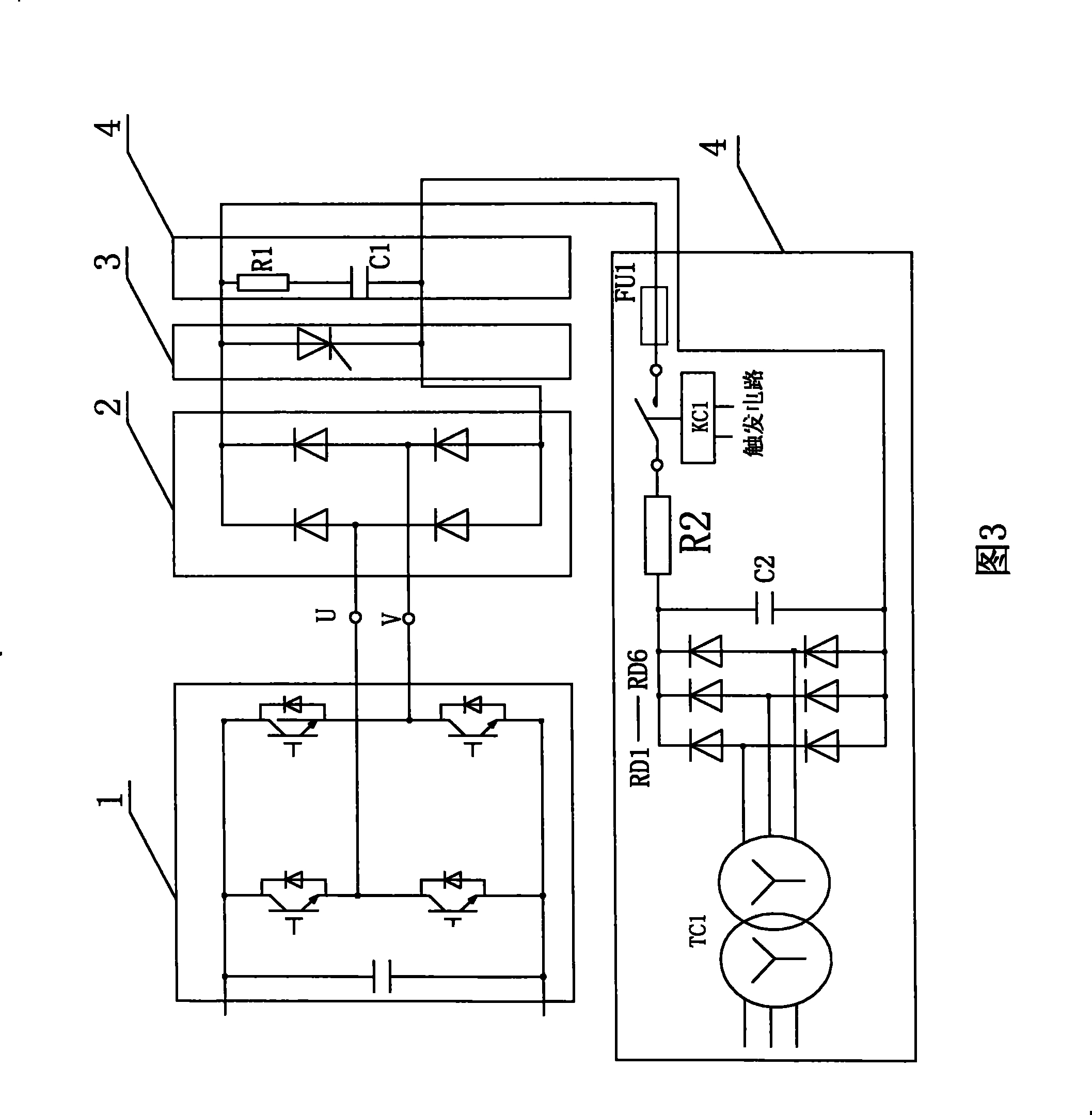 Preset voltage type high voltage frequency transformer power unit by-pass circuit for transformer