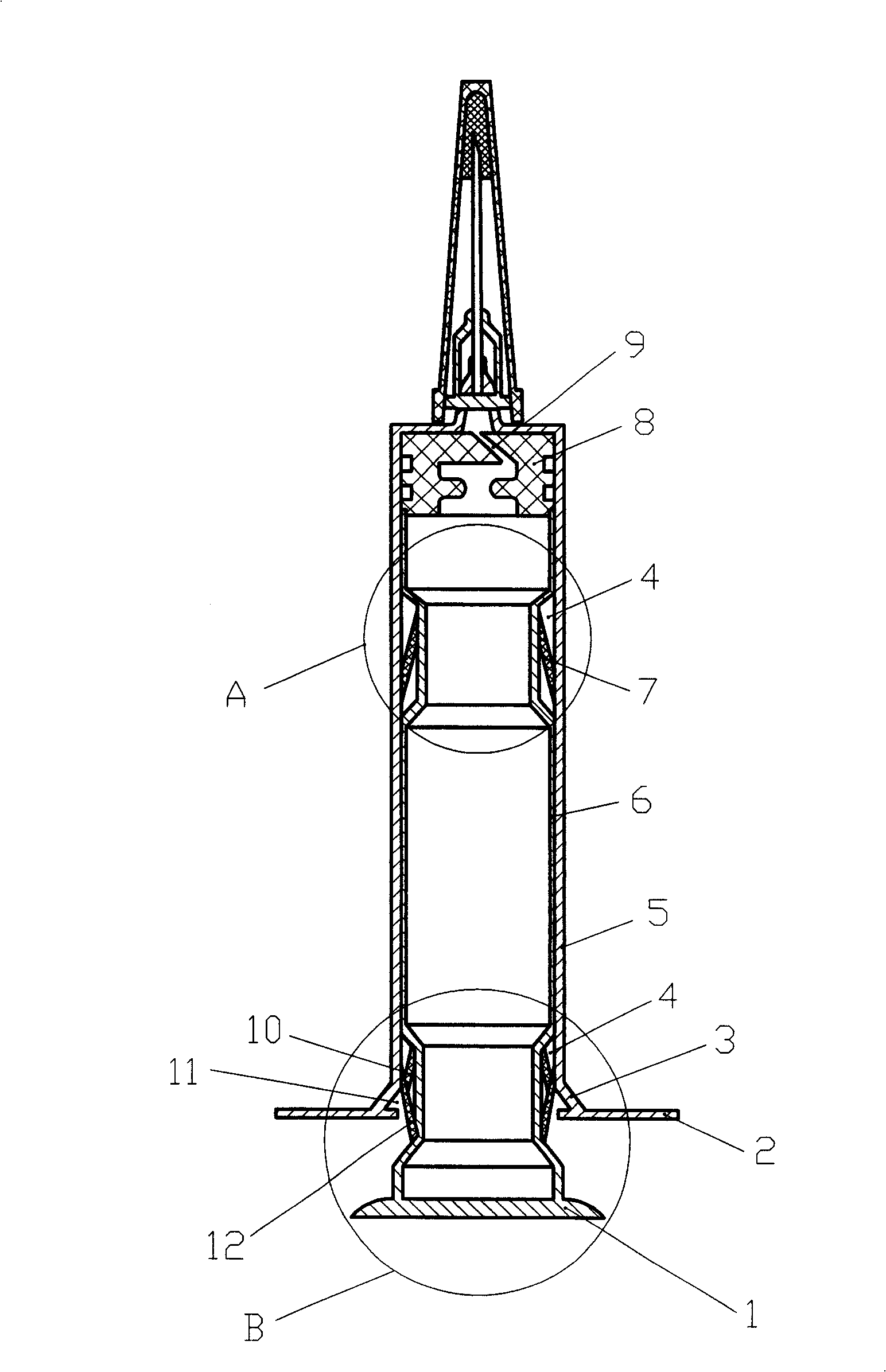 Disposable, self-destroying and direct injection type ampoule
