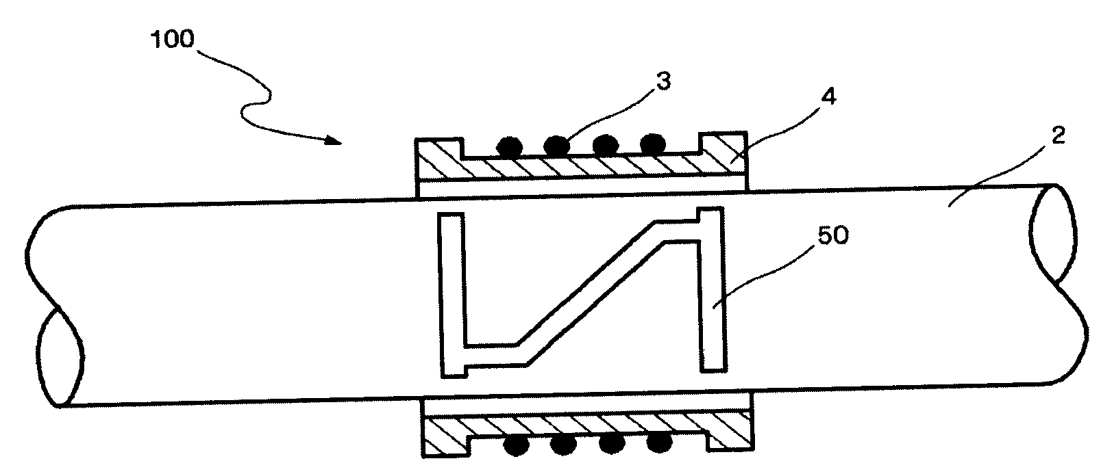 Magnetostrictive transducer using tailed patches and apparatus for measuring elastic wave using the magnetostrictive transducer