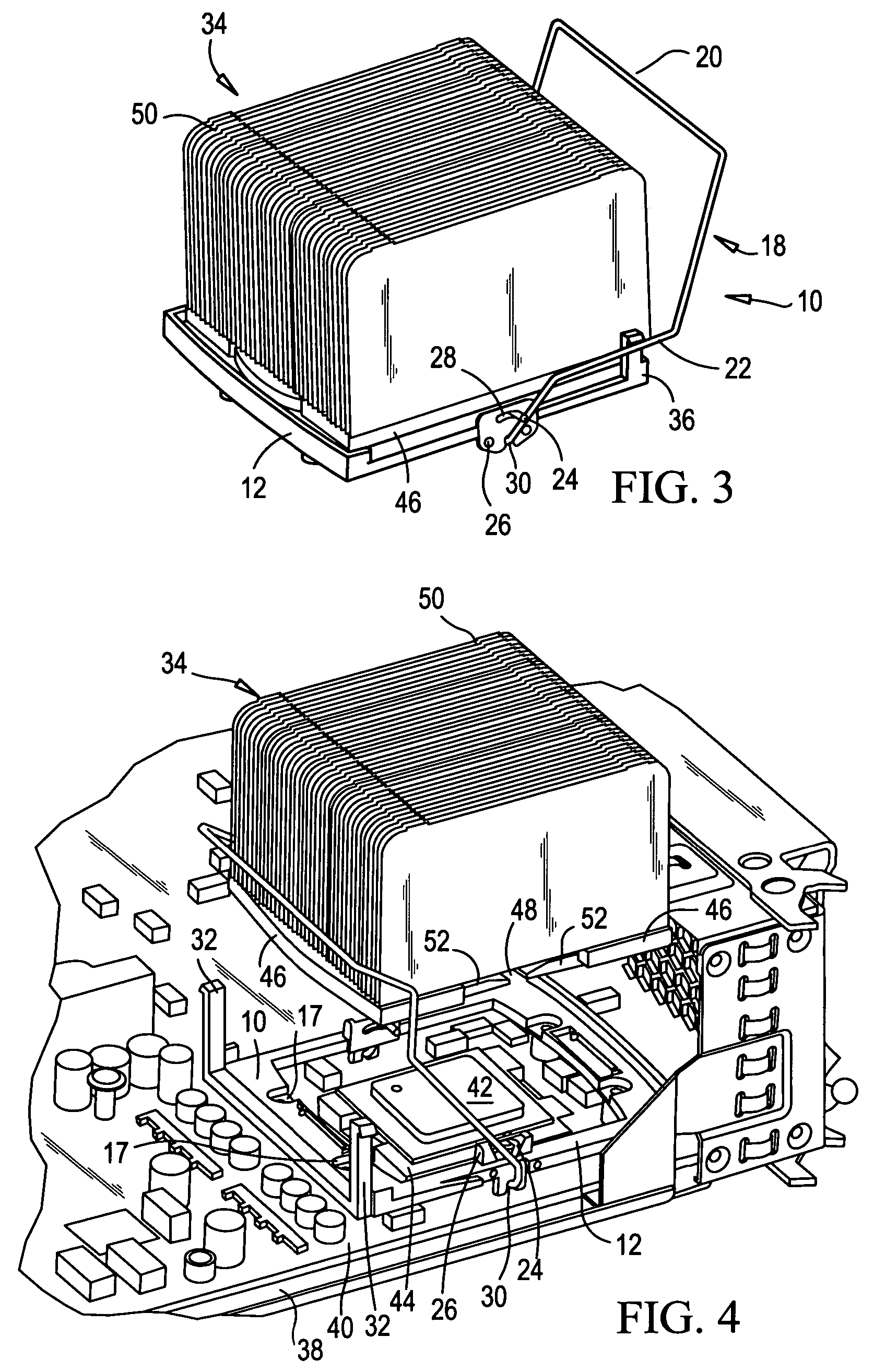 Torsion spring force and vertical shear pin retention of heat sink to CPU