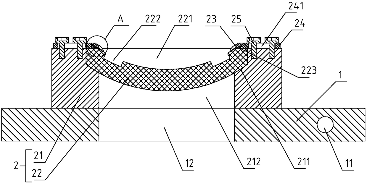 Stitching device for lens pad pasting