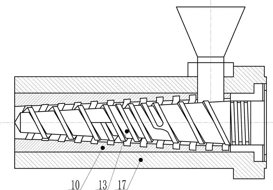 Groove type machine barrel extruding machine