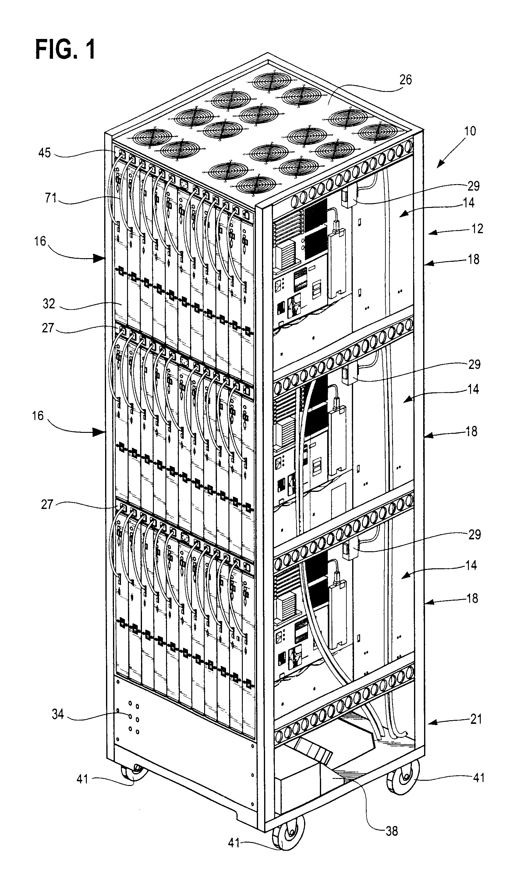 Rack mountable computer component fan cooling arrangement and method
