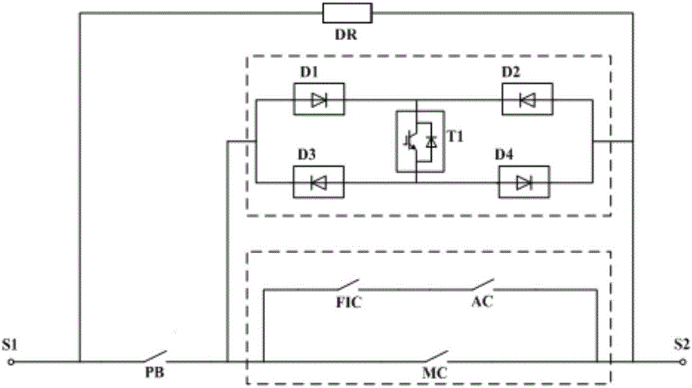 High-power hybrid DC circuit breaker bidirectionally switched on and switched off