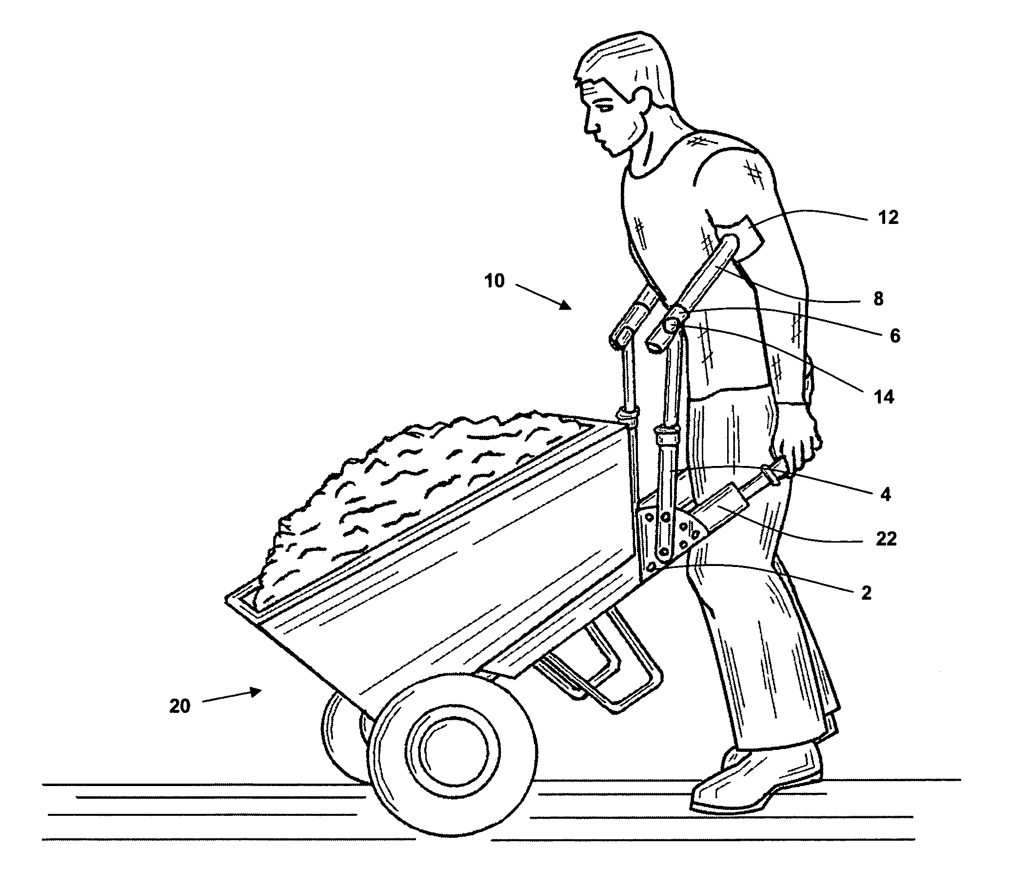Apparatus for assisting in pushing a wheelbarrow