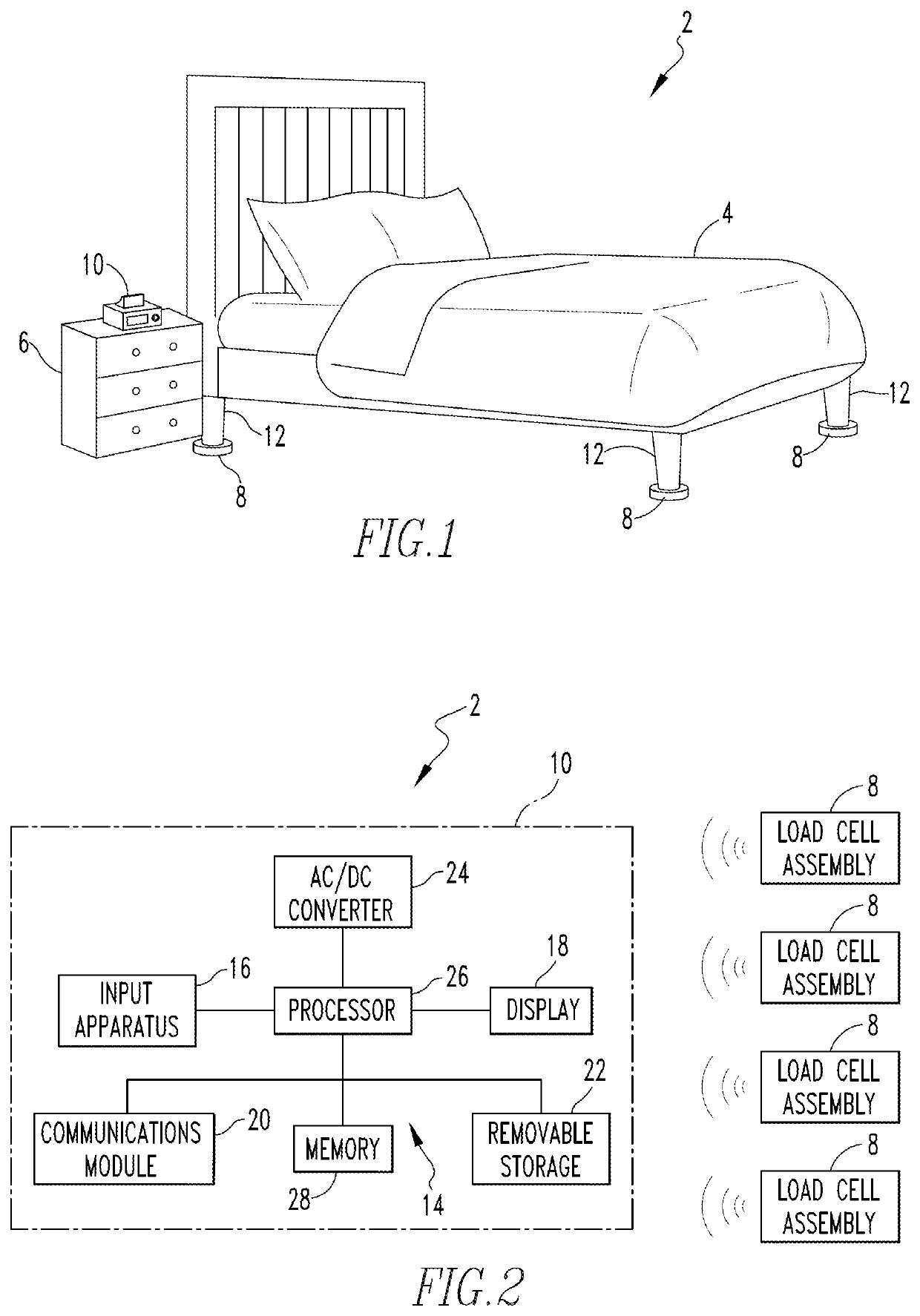 Furniture-integrated monitoring system and load cell for same