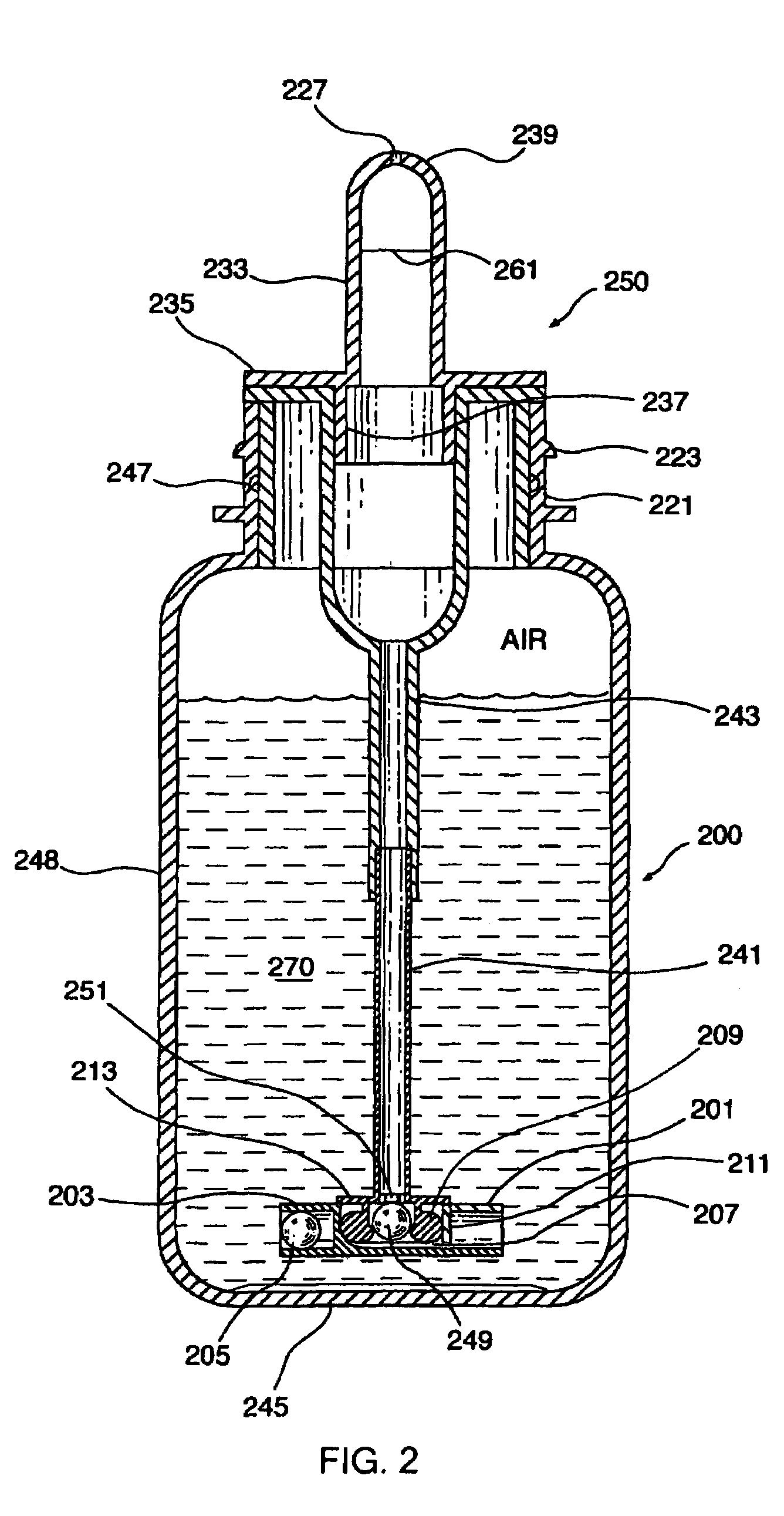 Metered dose squeeze dispenser having a dip tube with a rotatable leg
