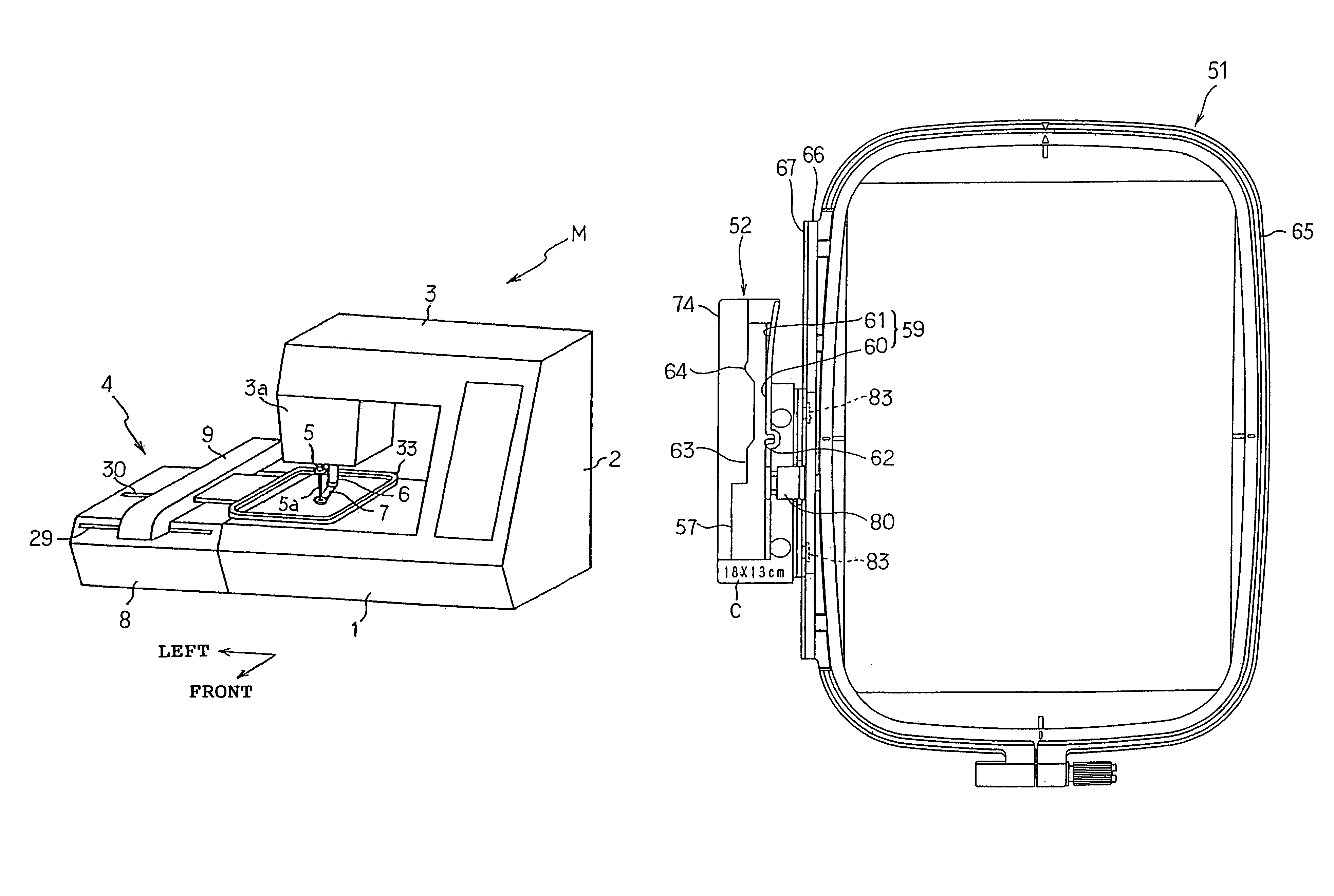 Embroidery frame transfer device and attachment