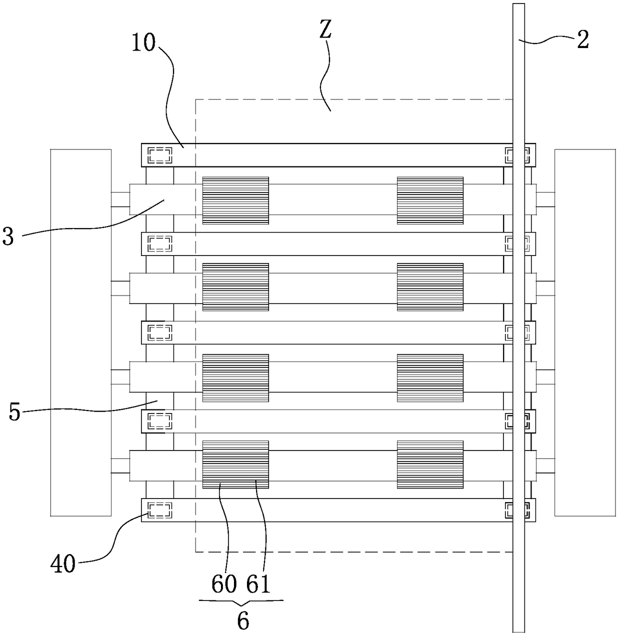 Stacking and transferring device of a cardboard collecting machine