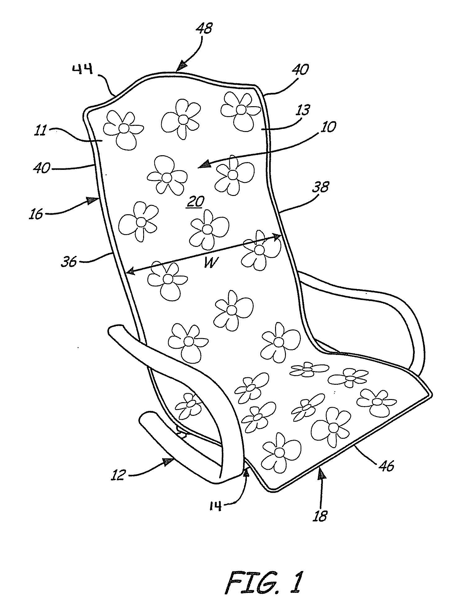 Sling chair construction having non-weight bearing material and method of constructing same