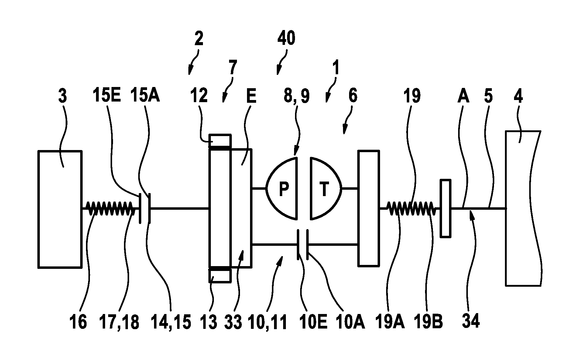 Combined power transmission and drive unit for use in hybrid systems and a hybrid system