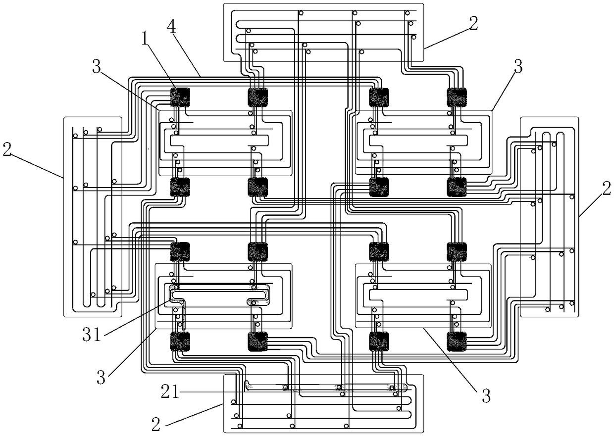 On-chip structure and communication method of broadcast based on micro-ring power divider and grouping