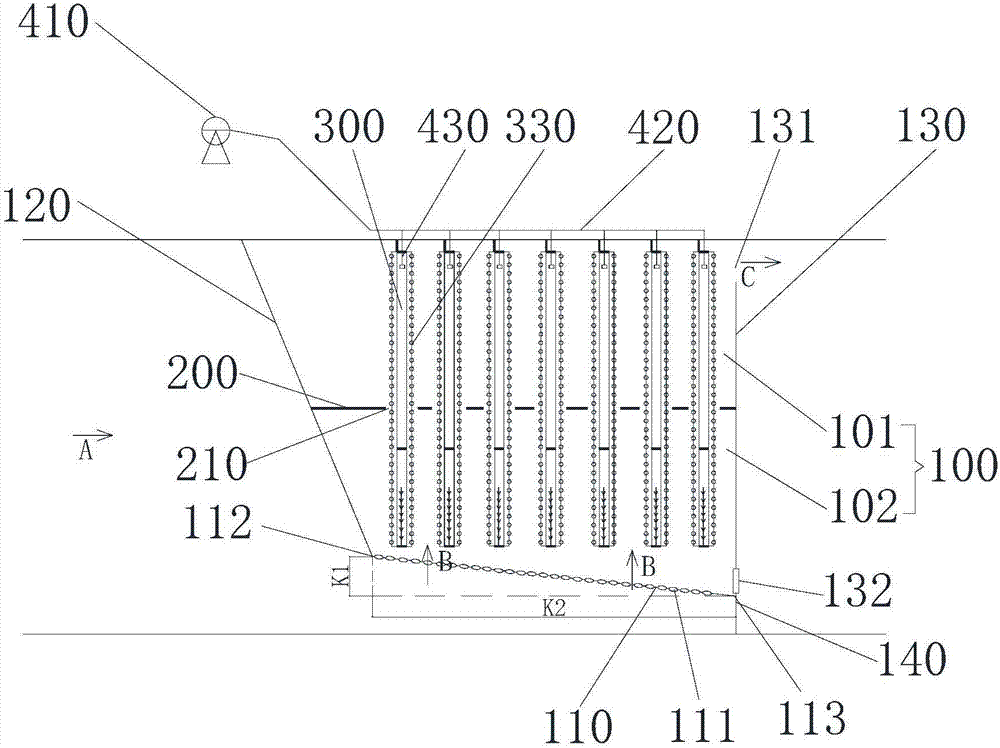 Underflow-like constructed wetland type water treating method