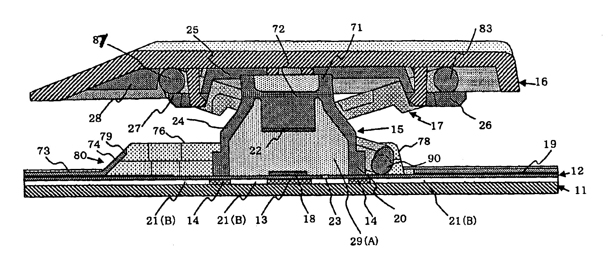 Keyboard switch with internal fluid containment network