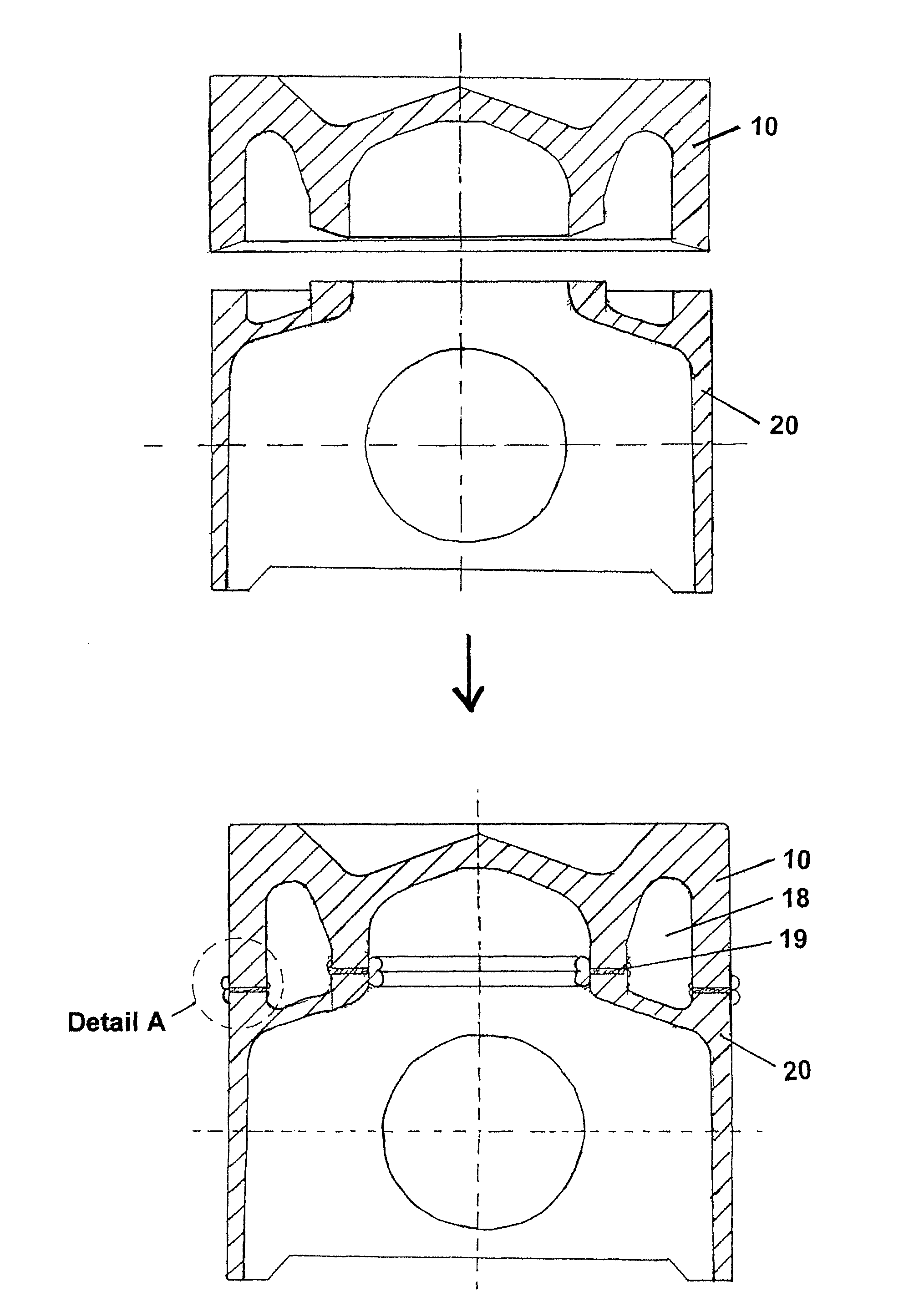 Method of friction welding of a piston having a cooling duct