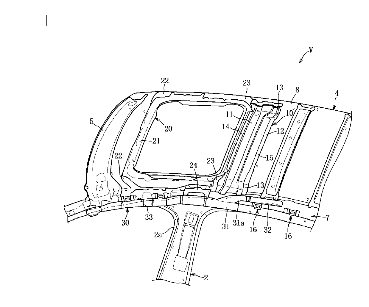 Upper vehicle-body structure of vehicle