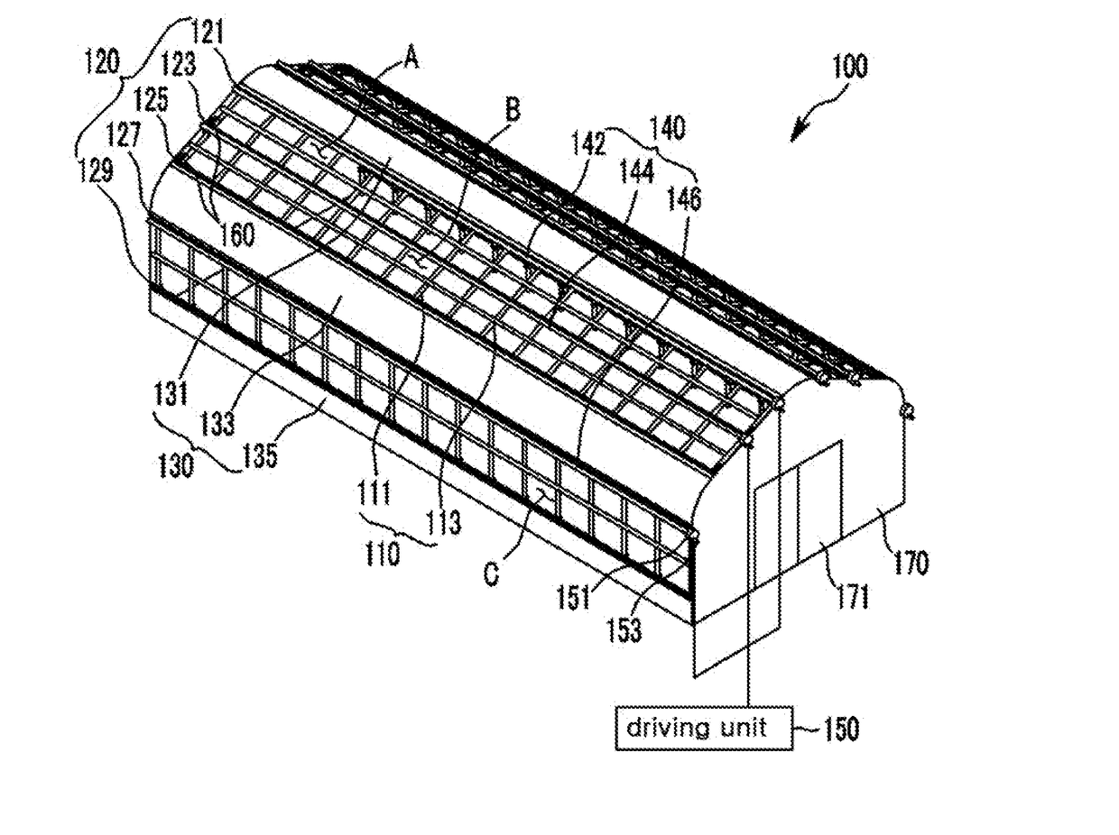 Openable vinyl fixing device and vinyl greenhouse including same