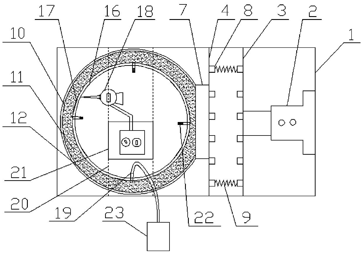 A device and method for simulating the stress on the lining support structure of the annular tunnel fluid filling