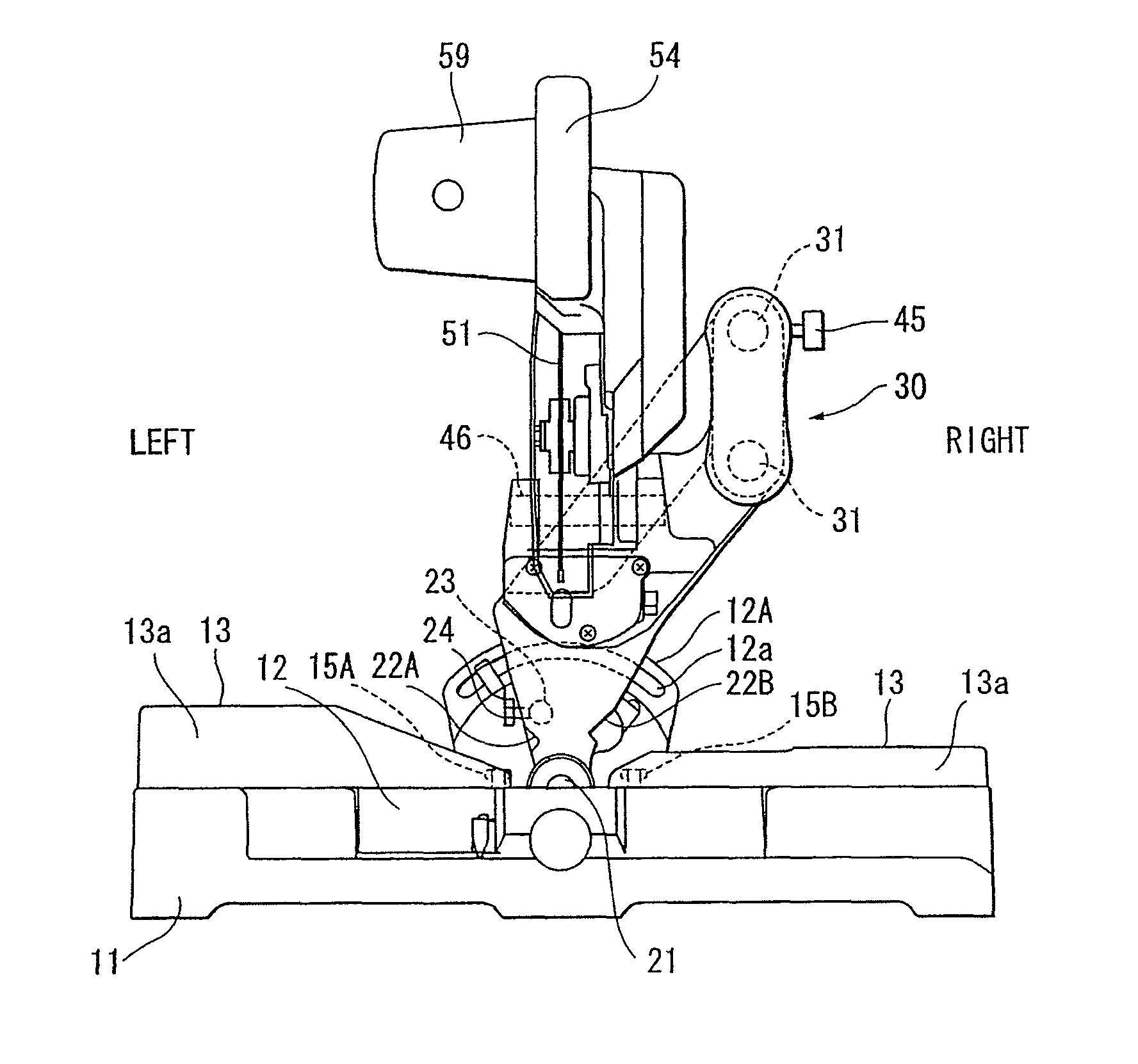 Miter saw having circular saw blade section pivotally movable upward and downward and tiltable leftward and rightward