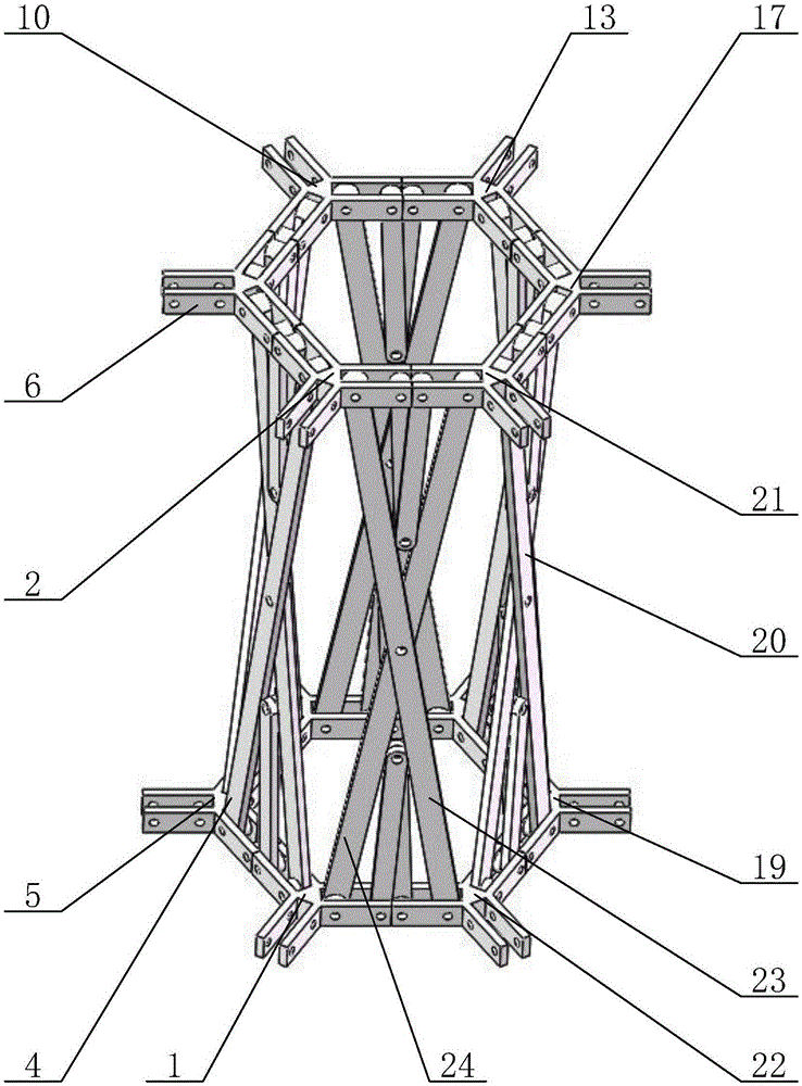 Shears-fork type hexagonal-prism extensible unit and space extensible mechanism formed by the same
