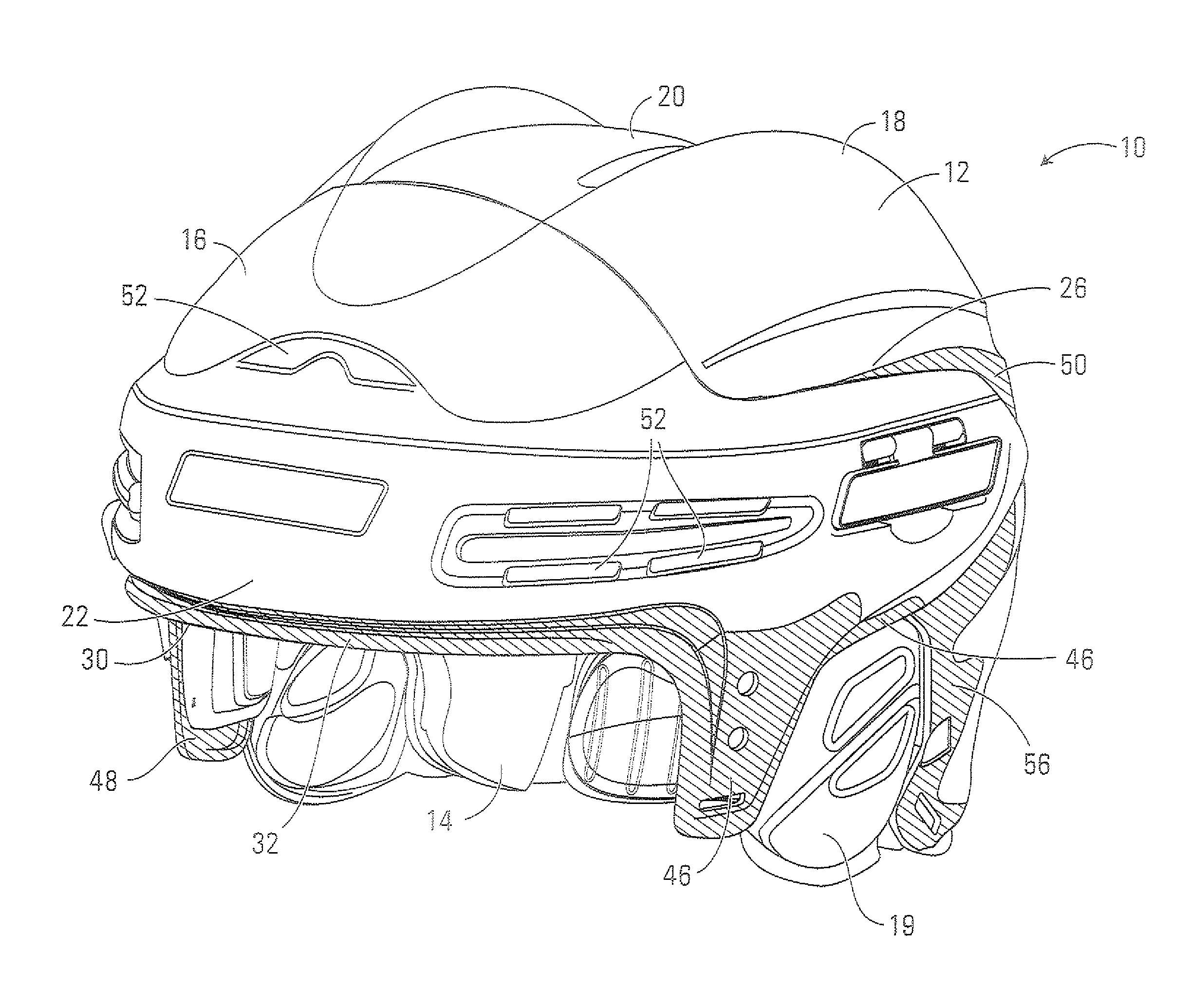 Hockey helmet with an outer shell made of two different materials