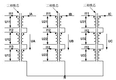 CHB cascaded photovoltaic inverter circuit based on three-phase multi-split transformer