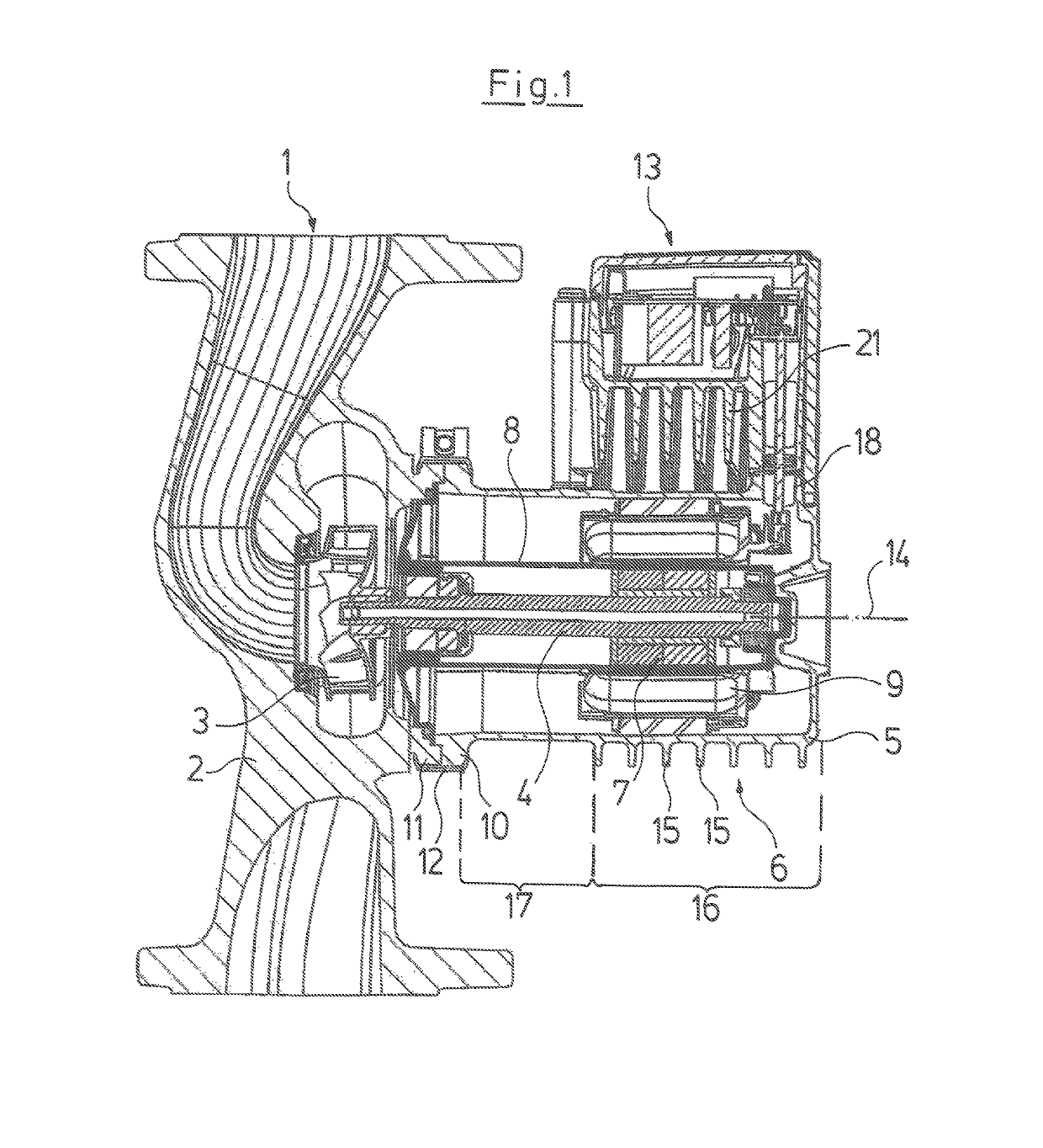 Motor housing with electronic housing both having vertical partial cooling ribs for wet-running motor for a centrifugal pump