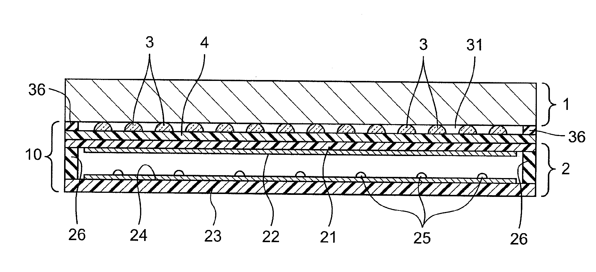 Installation structure of thin-type display and resistive film type touch panel, resistive film type touch panel unit with front-surface protrusions, and thin-type display unit with back-surface protrusions